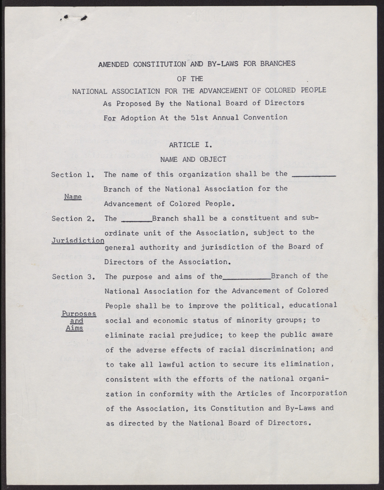 Amended Constitution and By-laws for branches of the NAACP (36 pages), no date