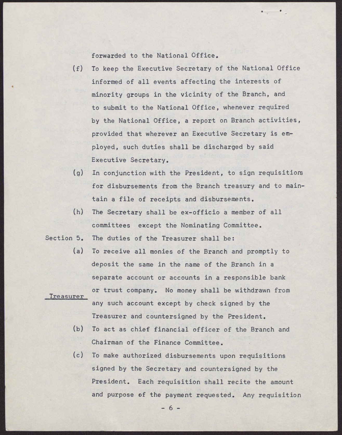 Amended Constitution and By-laws for branches of the NAACP (36 pages), no date, page 6