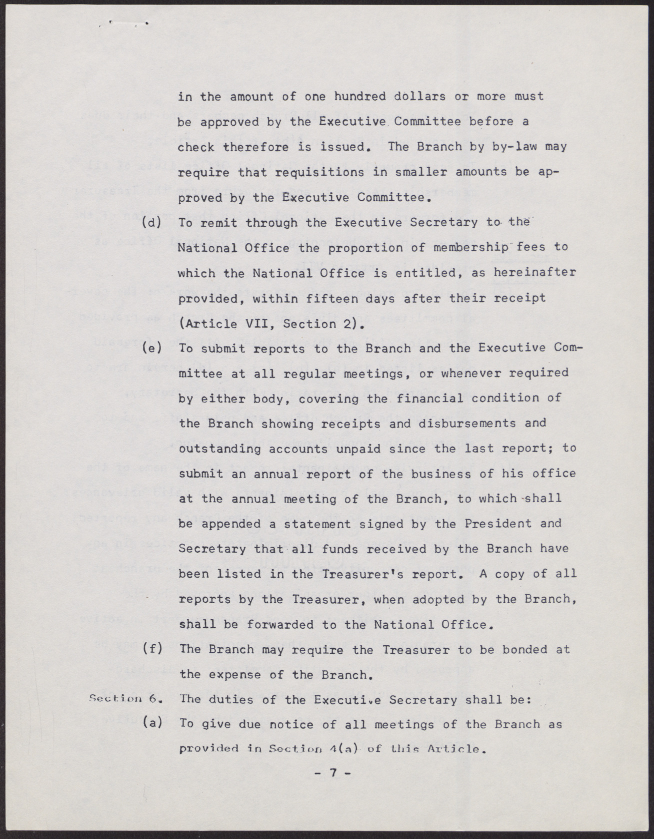 Amended Constitution and By-laws for branches of the NAACP (36 pages), no date, page 7