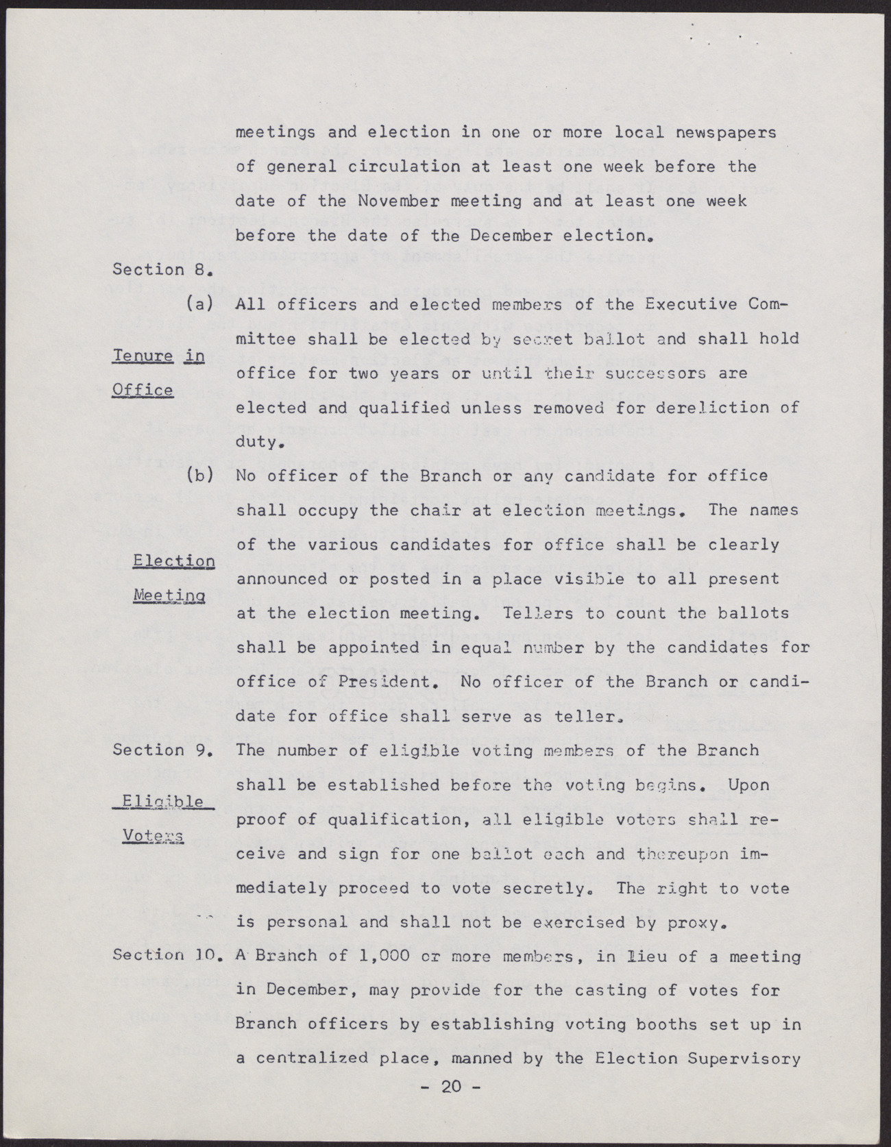 Amended Constitution and By-laws for branches of the NAACP (36 pages), no date, page 20