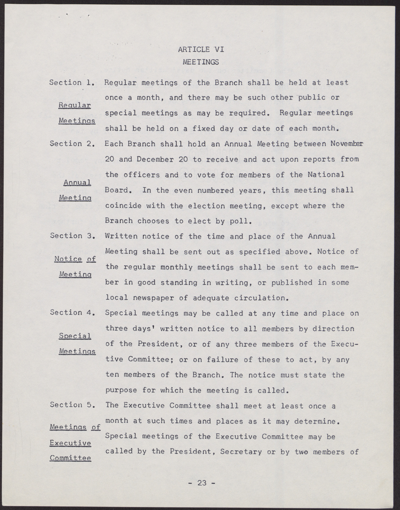 Amended Constitution and By-laws for branches of the NAACP (36 pages), no date, page 23