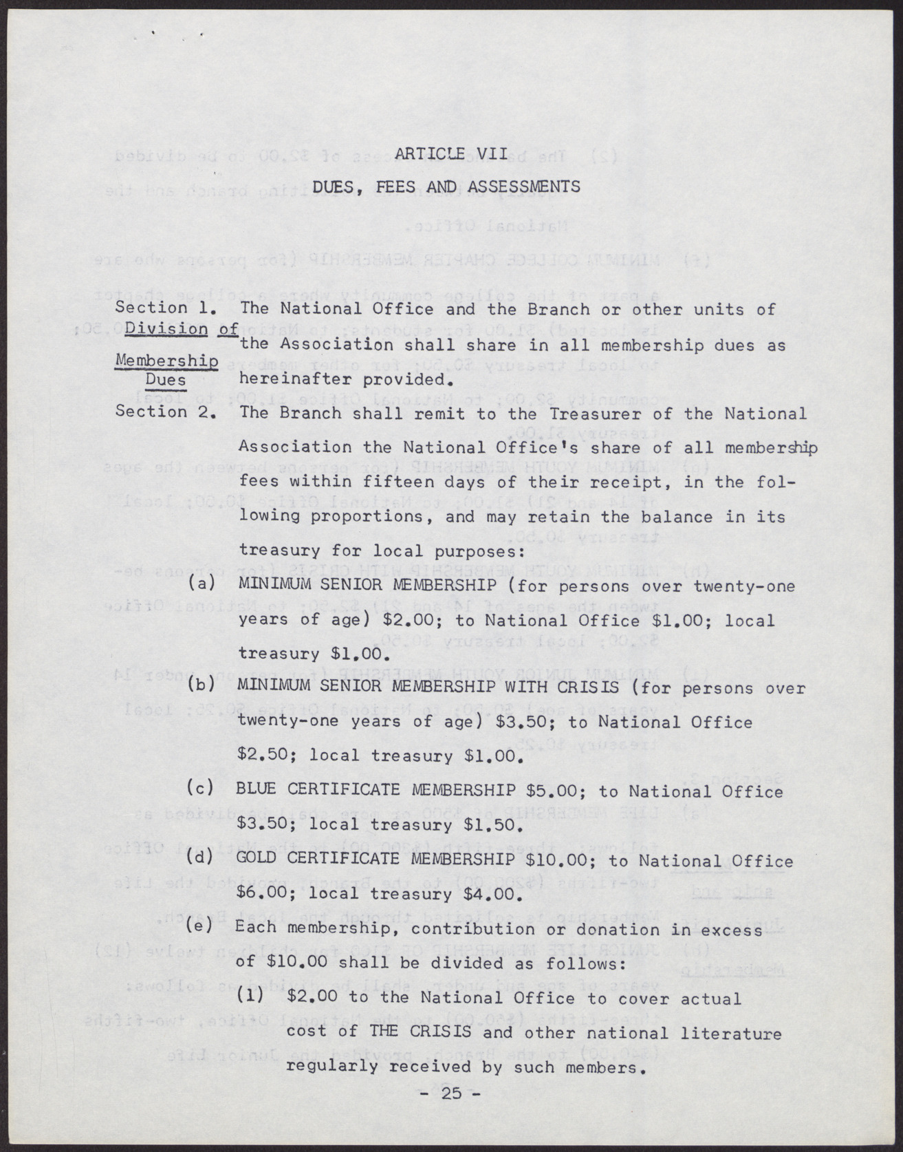 Amended Constitution and By-laws for branches of the NAACP (36 pages), no date, page 25
