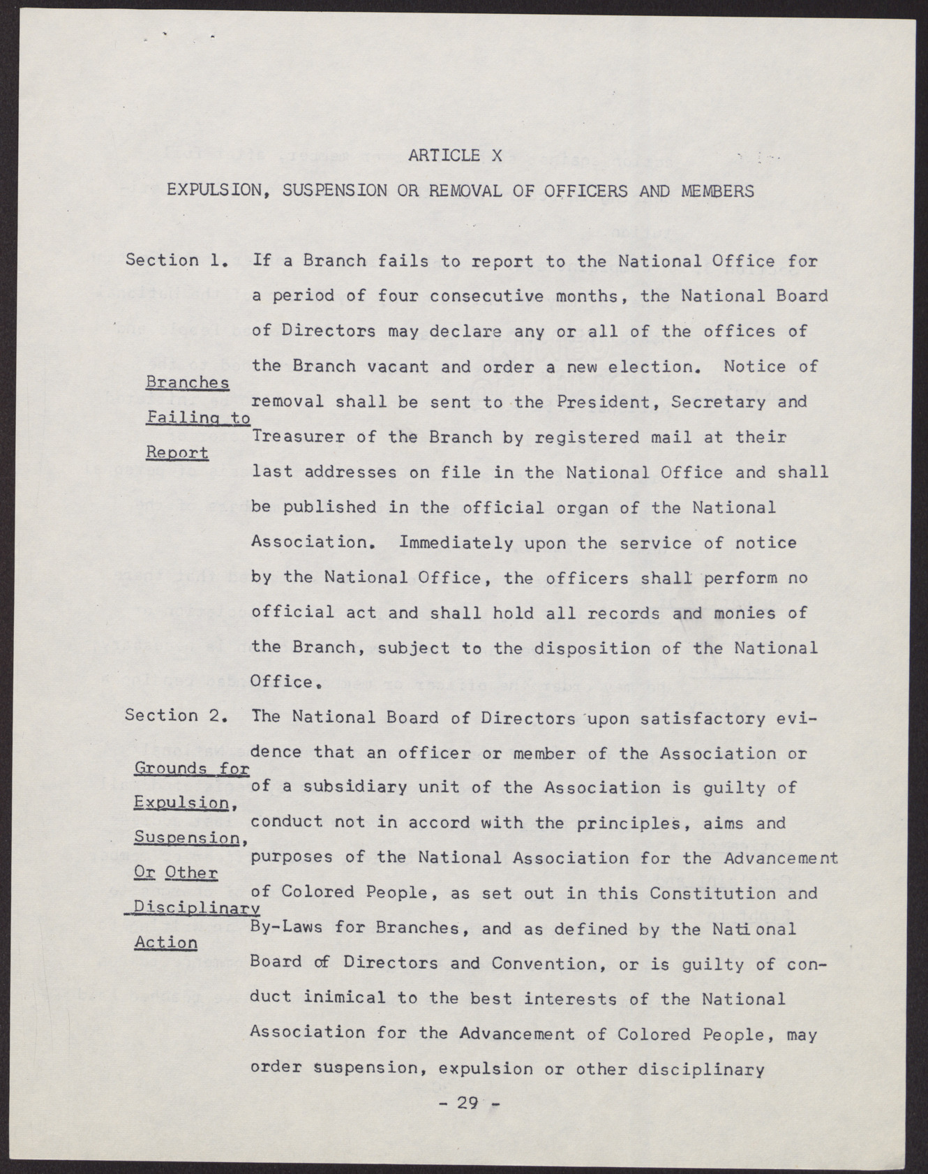 Amended Constitution and By-laws for branches of the NAACP (36 pages), no date, page 29