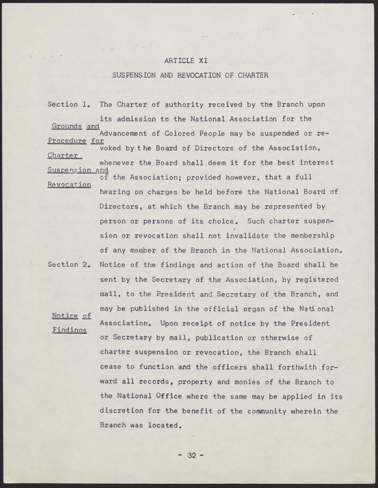 Amended Constitution and By-laws for branches of the NAACP (36 pages), no date, page 32