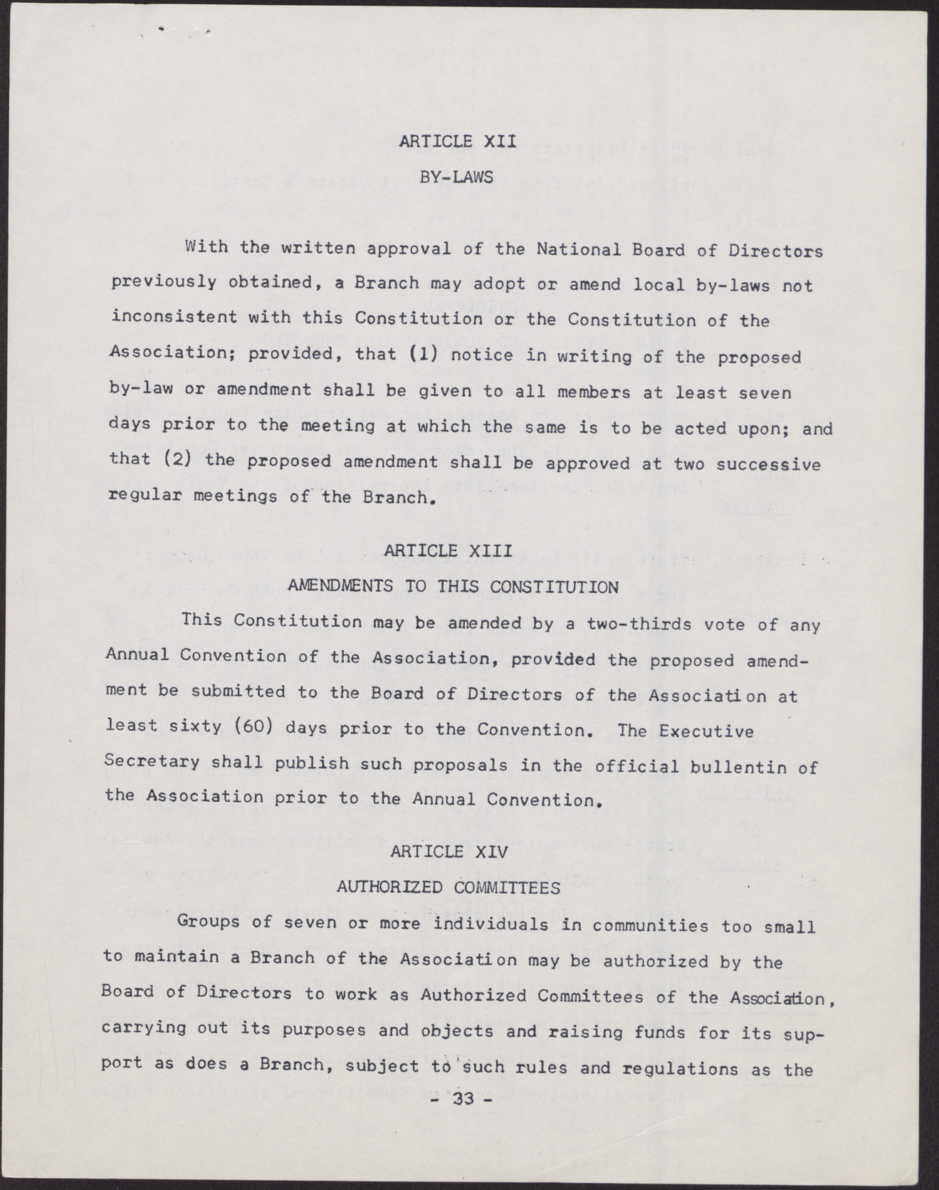 Amended Constitution and By-laws for branches of the NAACP (36 pages), no date, page 33