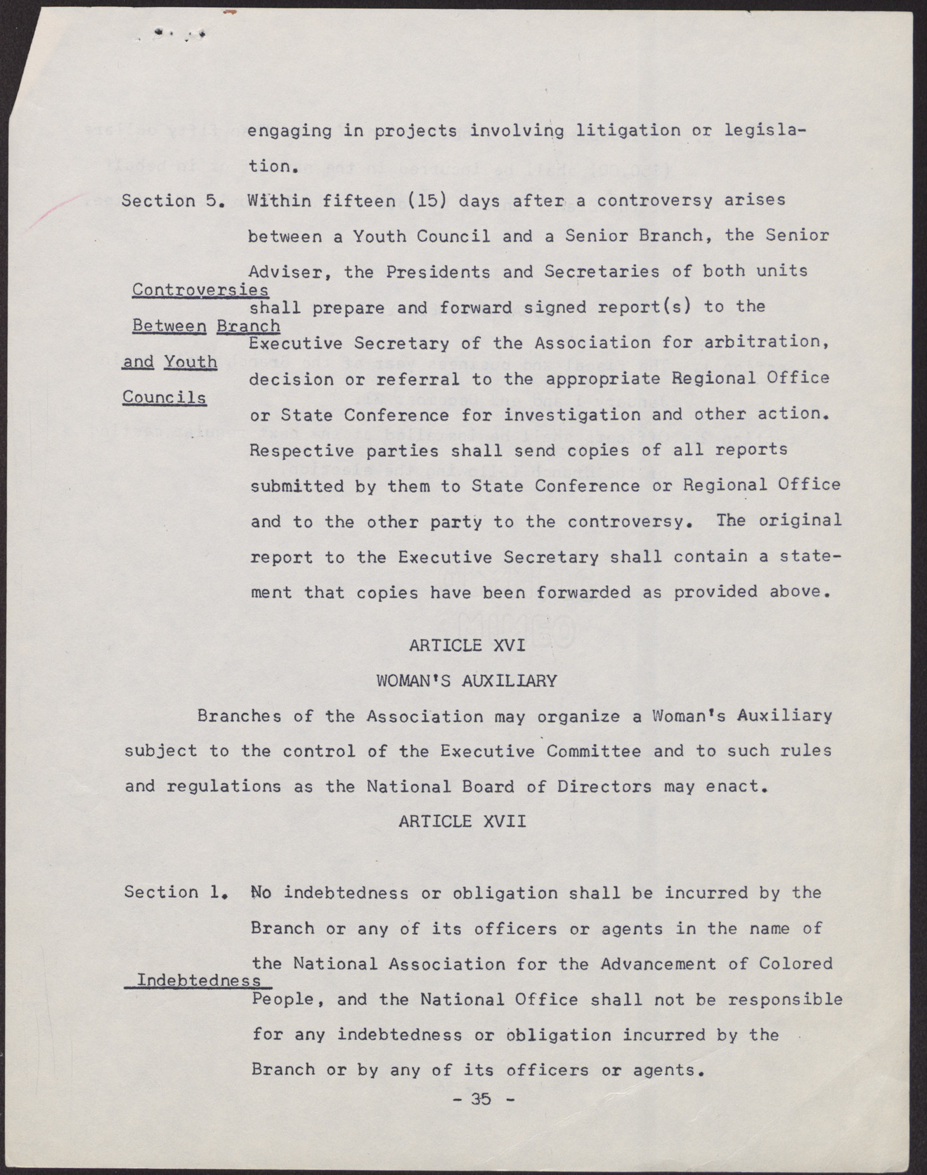Amended Constitution and By-laws for branches of the NAACP (36 pages), no date, page 35