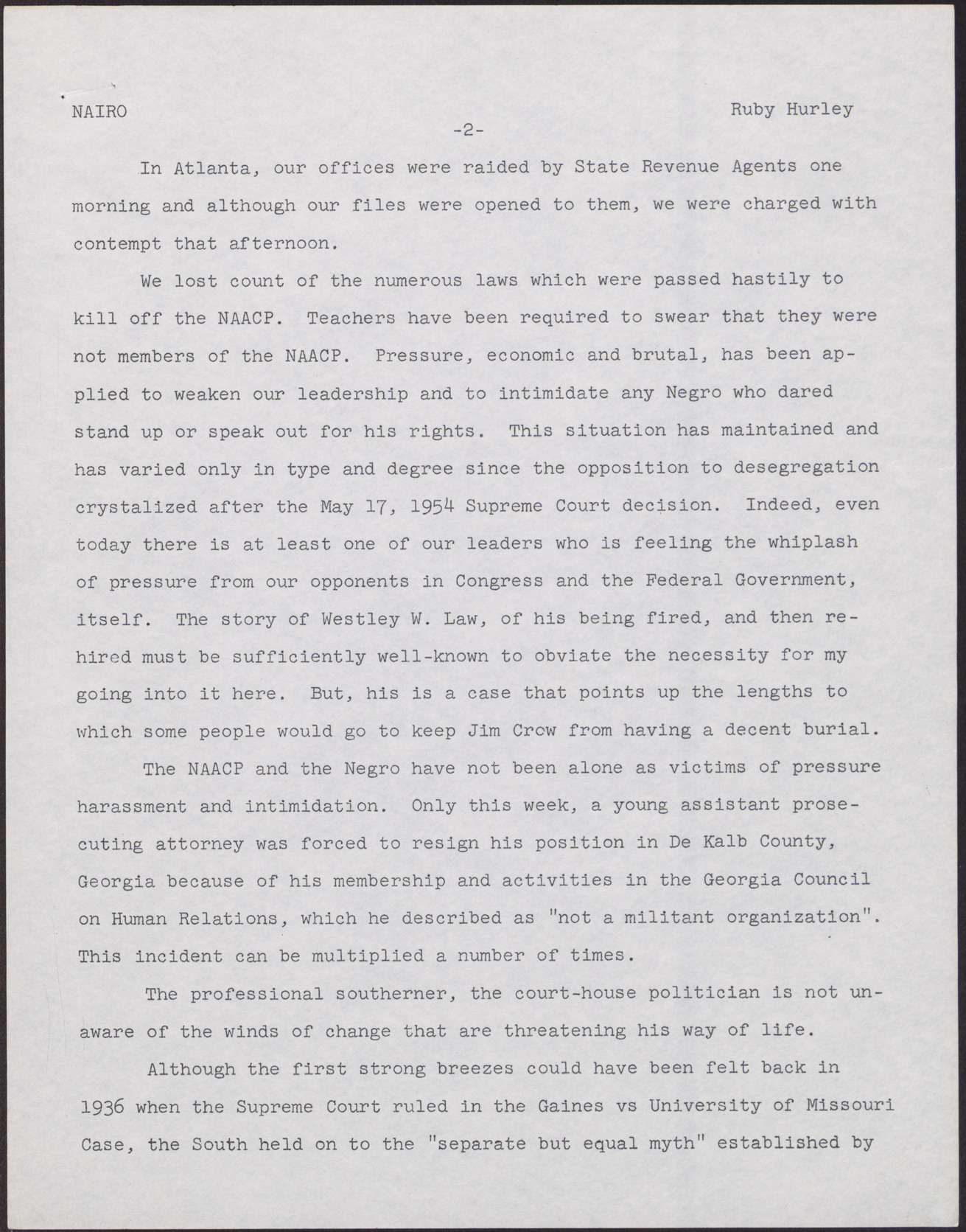 Paper for NAIRO Conference (7 pages), November 10, 1961, page 2