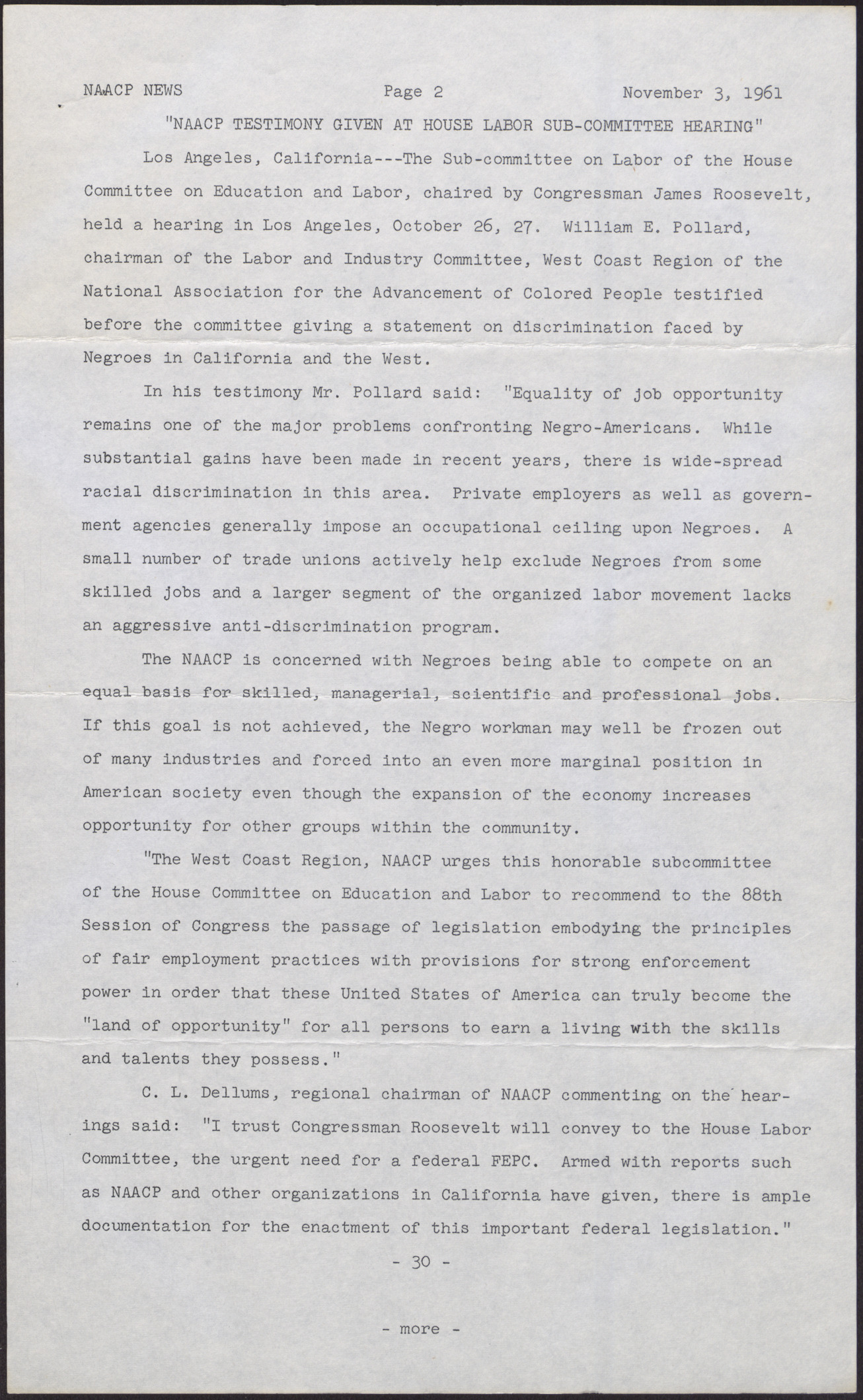 NAACP news letter (3 pages), November 3, 1961, page 2