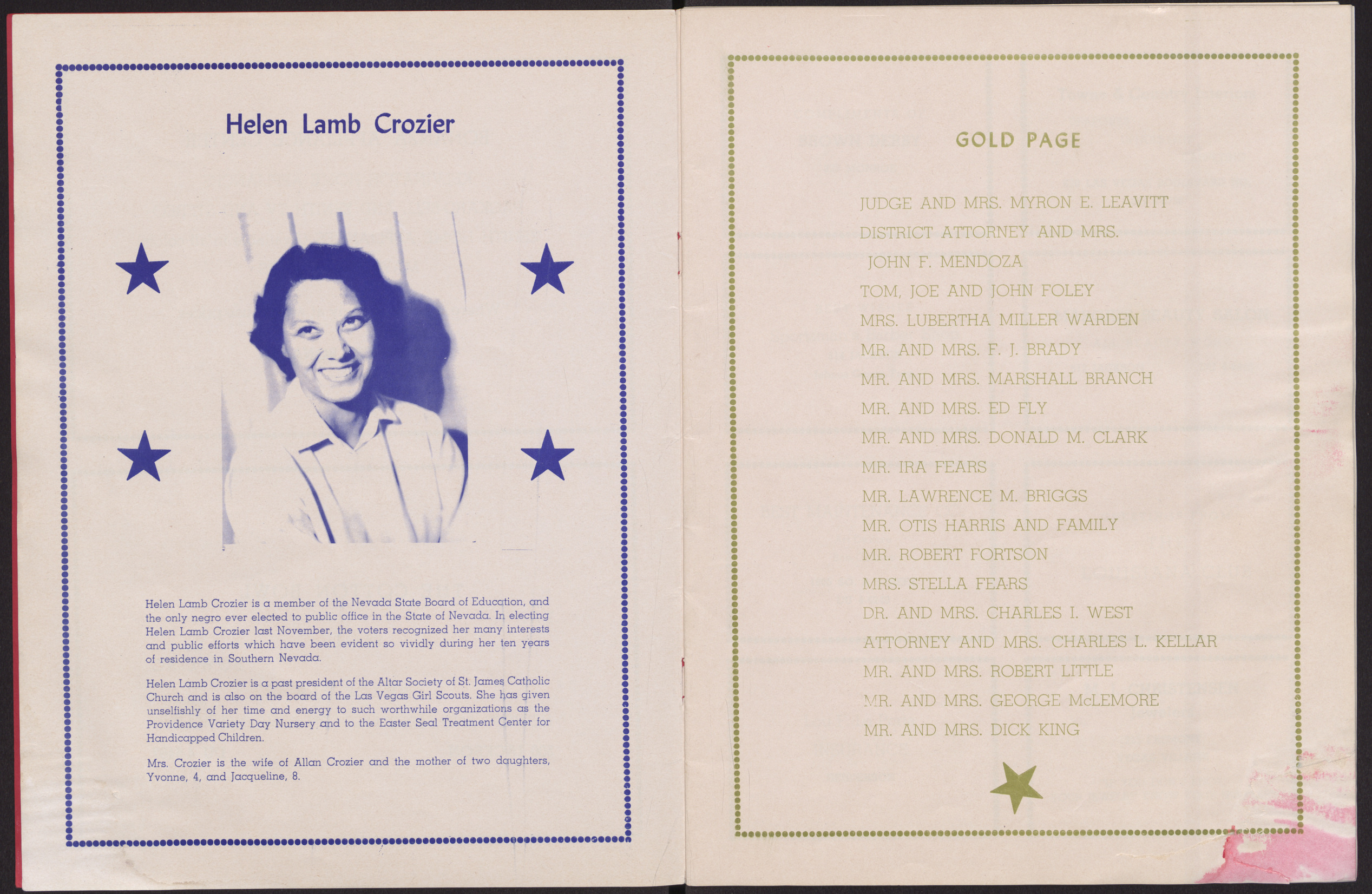 Program for the Freedom Banquet honoring Helen Lamb Crozier (36 pages), Friday February 24, 1961, page 4-5