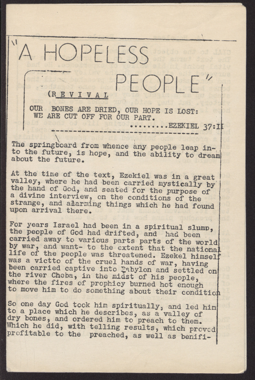 Pamphlet, A Hopeless People, no date