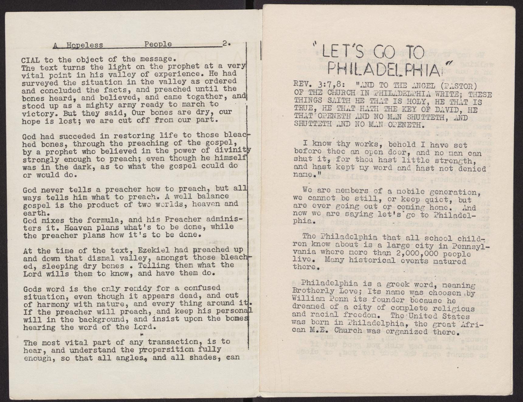 Pamphlet, A Hopeless People, no date, page 2