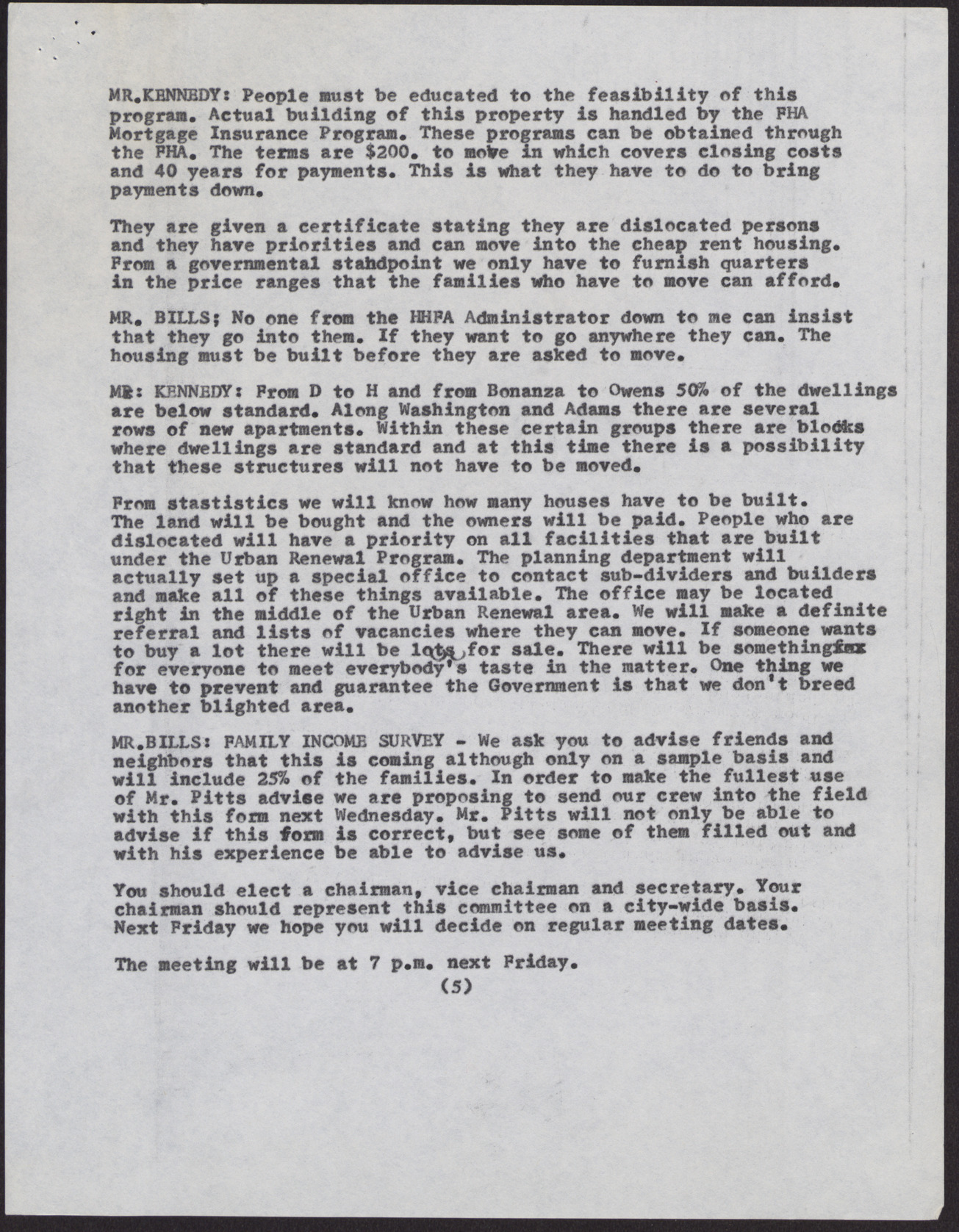 A memo, note, and minutes of the first meeting of the Urban Renewal Area Advisory Committee (7 pages), October 11, 1957, page 7