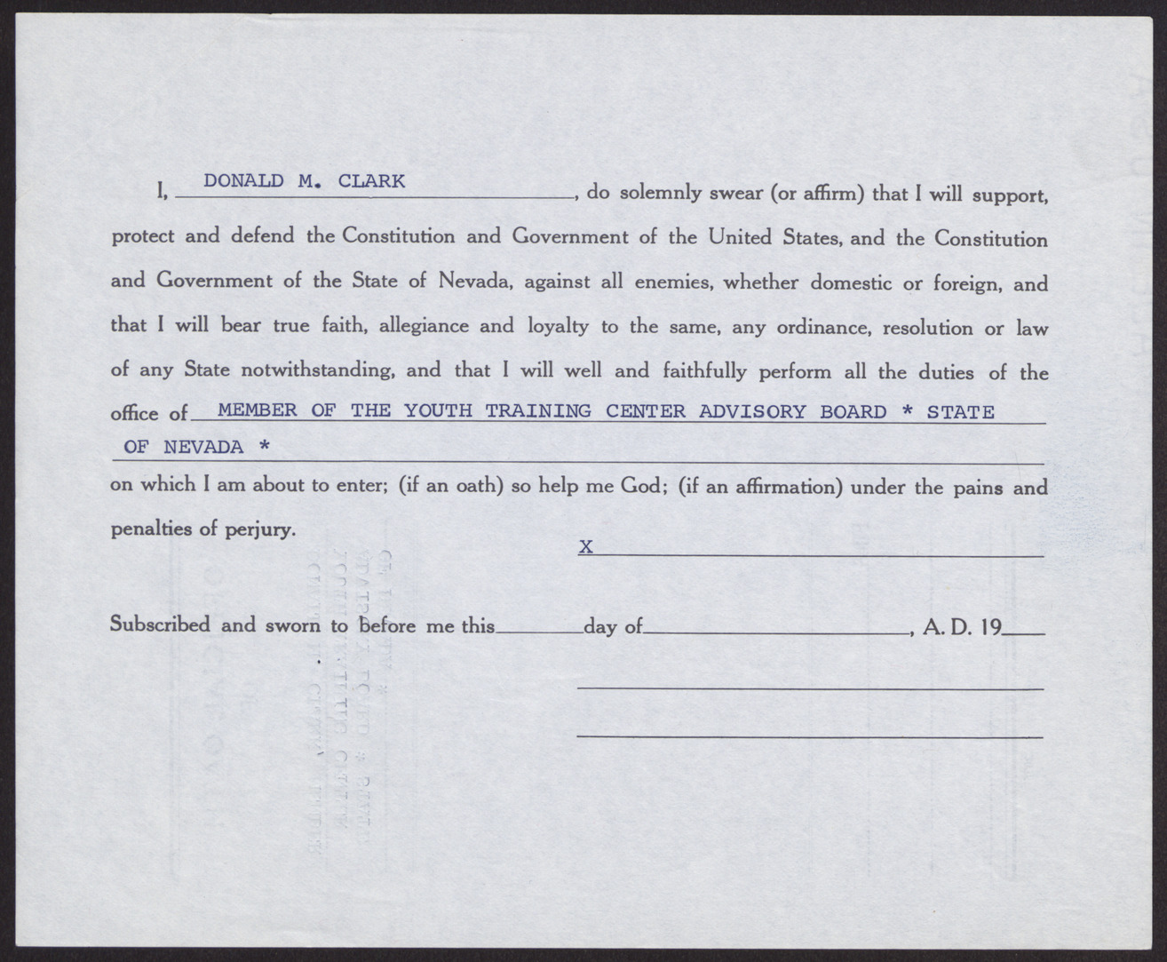 An unsigned contract for Donald M. Clark, no date