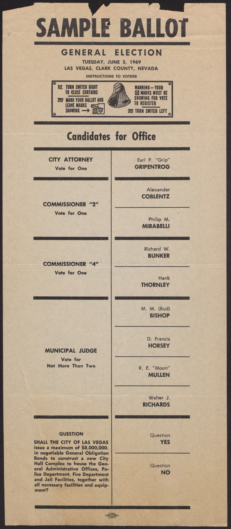 Sample ballot for general election being held June, 3, 1969