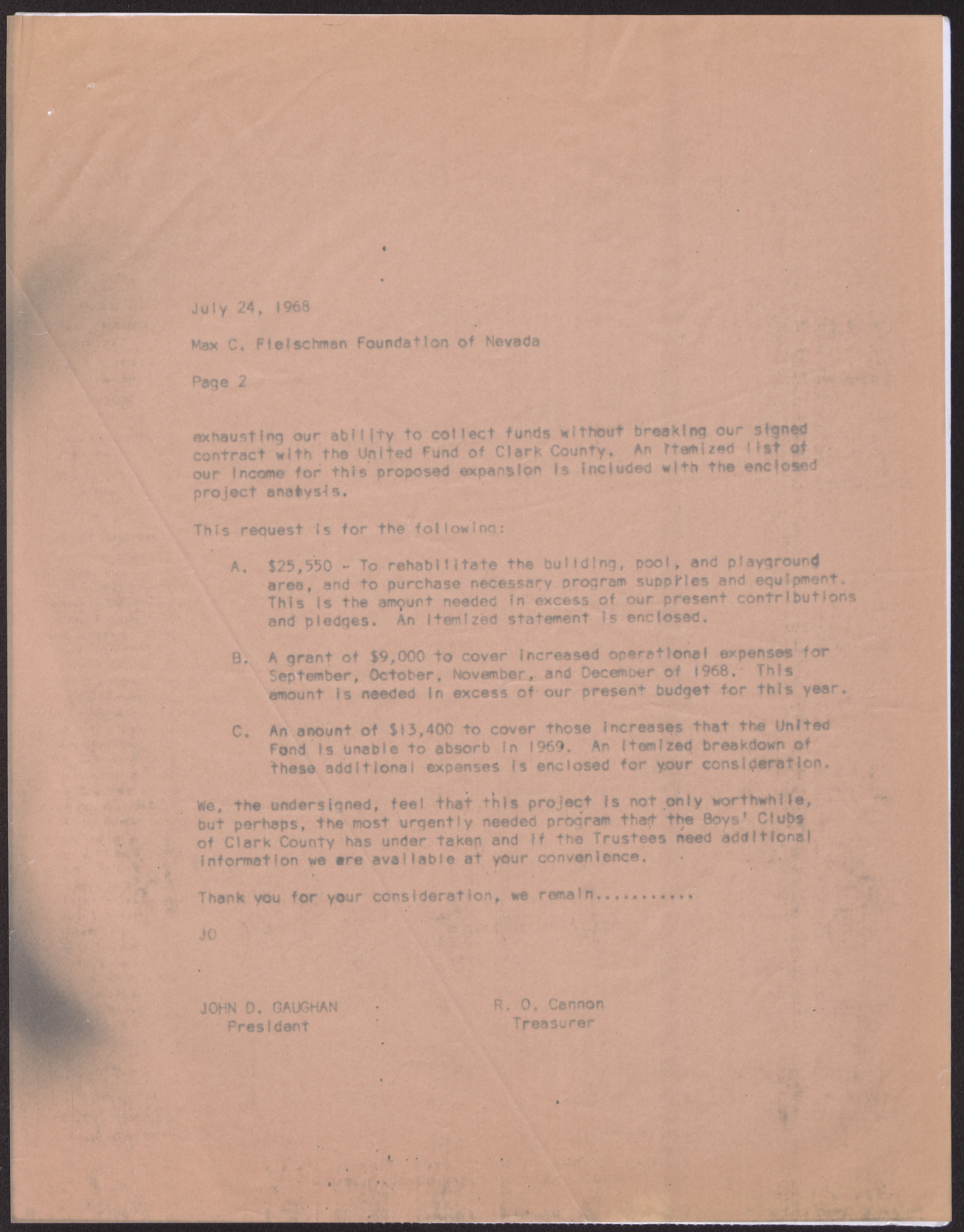 Letter to Julius Bergen (2 pages), July 24, 1968