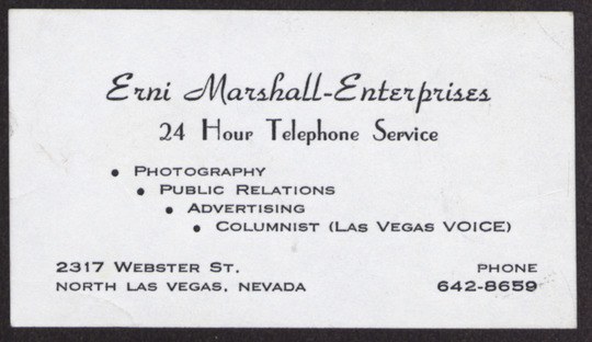 Erni Marshall Enterprises business card, not dated