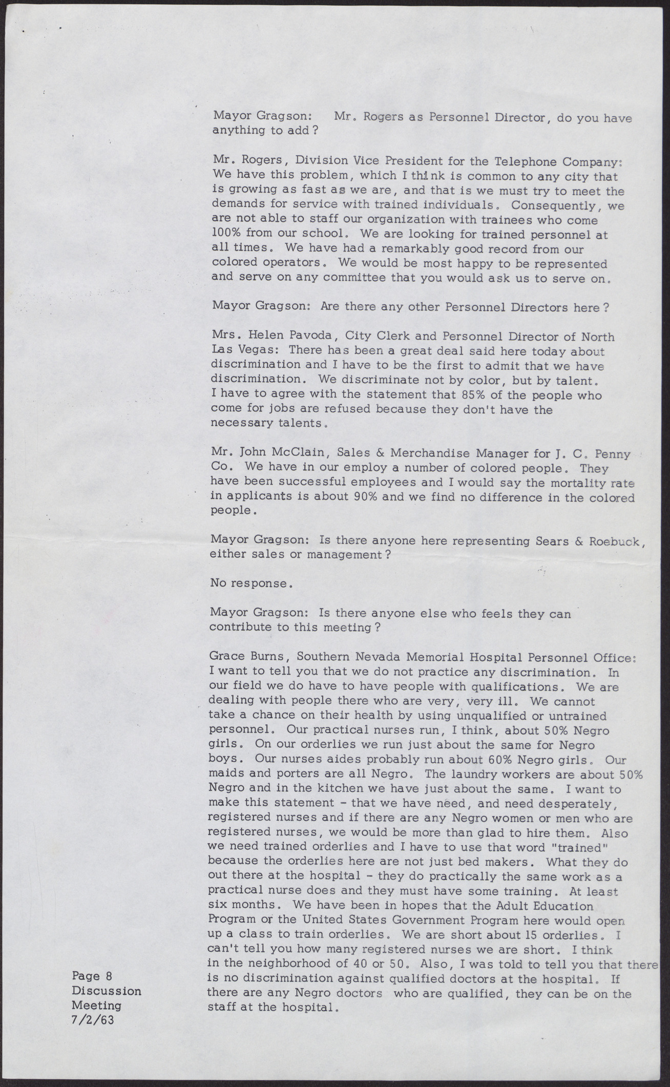 Minutes from a meeting with Board of Commissioners for the City of Las Vegas (13 pages), July 2, 1963, page 8