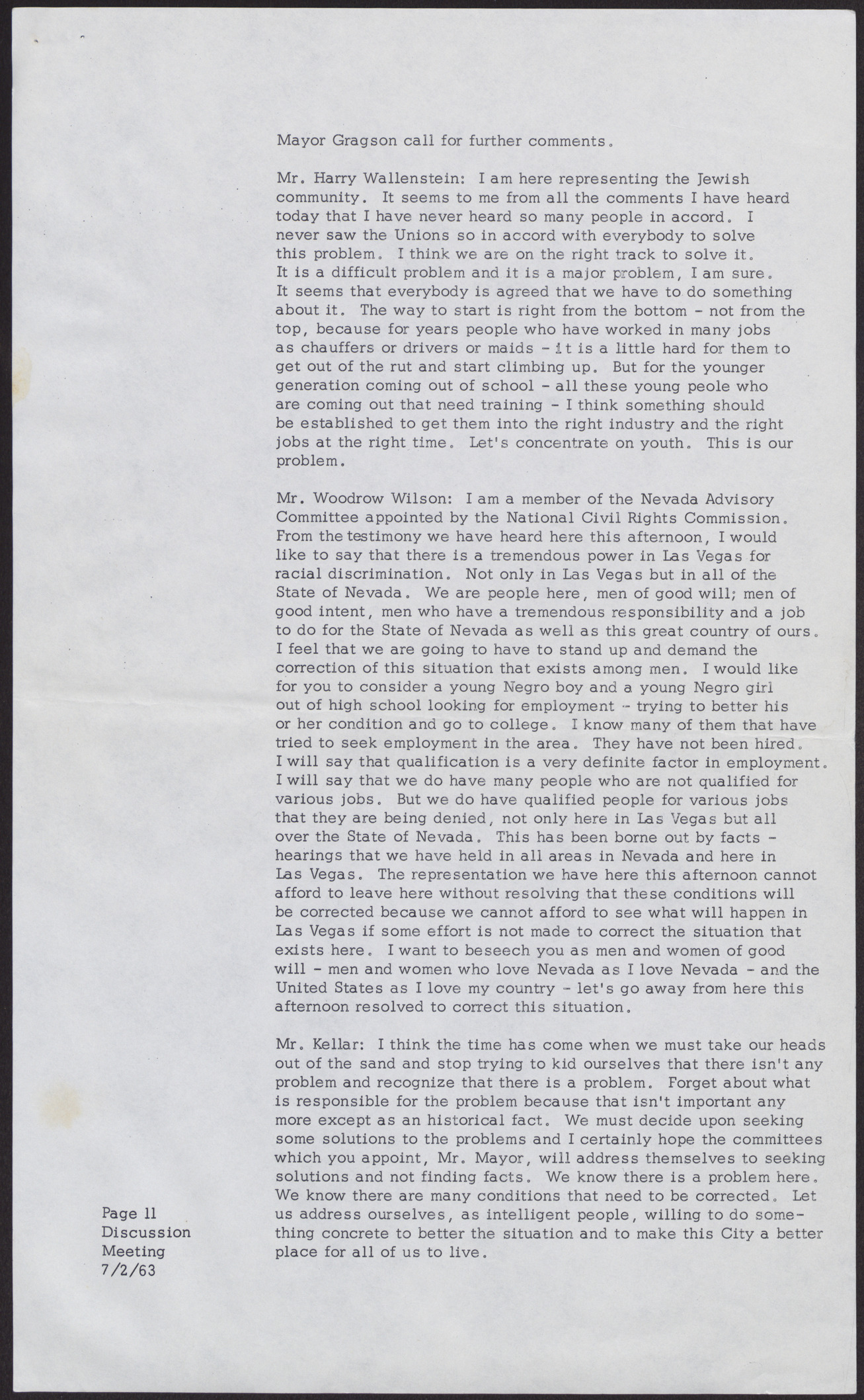 Minutes from a meeting with Board of Commissioners for the City of Las Vegas (13 pages), July 2, 1963, page 11