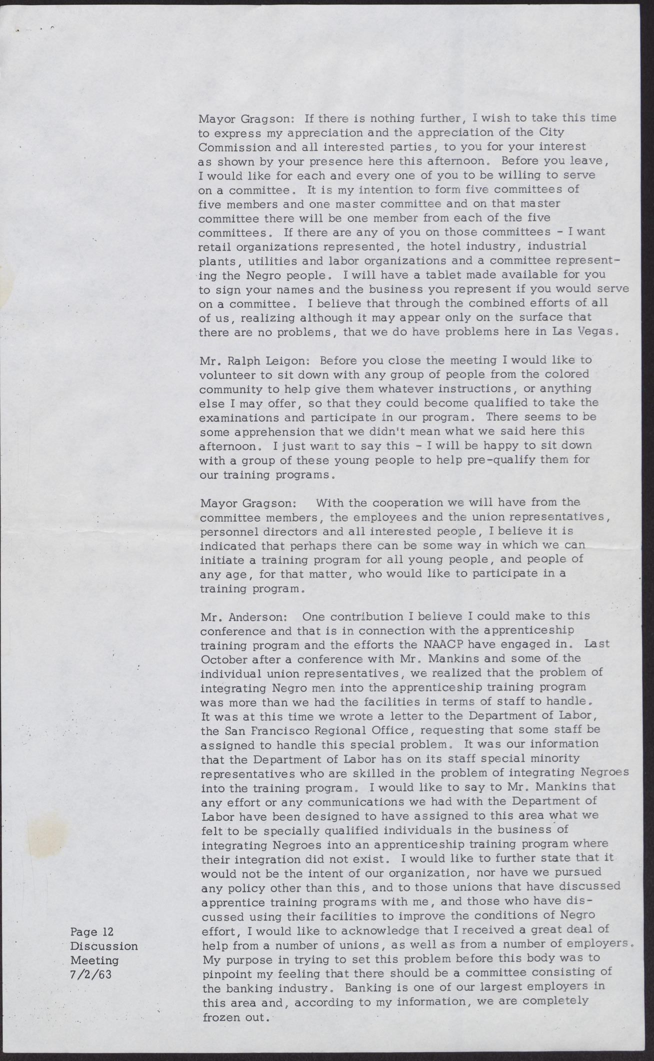 Minutes from a meeting with Board of Commissioners for the City of Las Vegas (13 pages), July 2, 1963, page 12