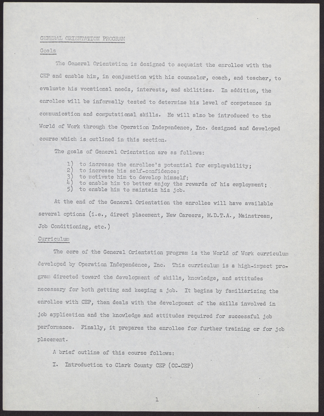 Proposal to the Clark County, Nevada Concentrated Employment Program (21 pages, missing some pages/sections listed in its table of contents), July 2, 1968, page 5