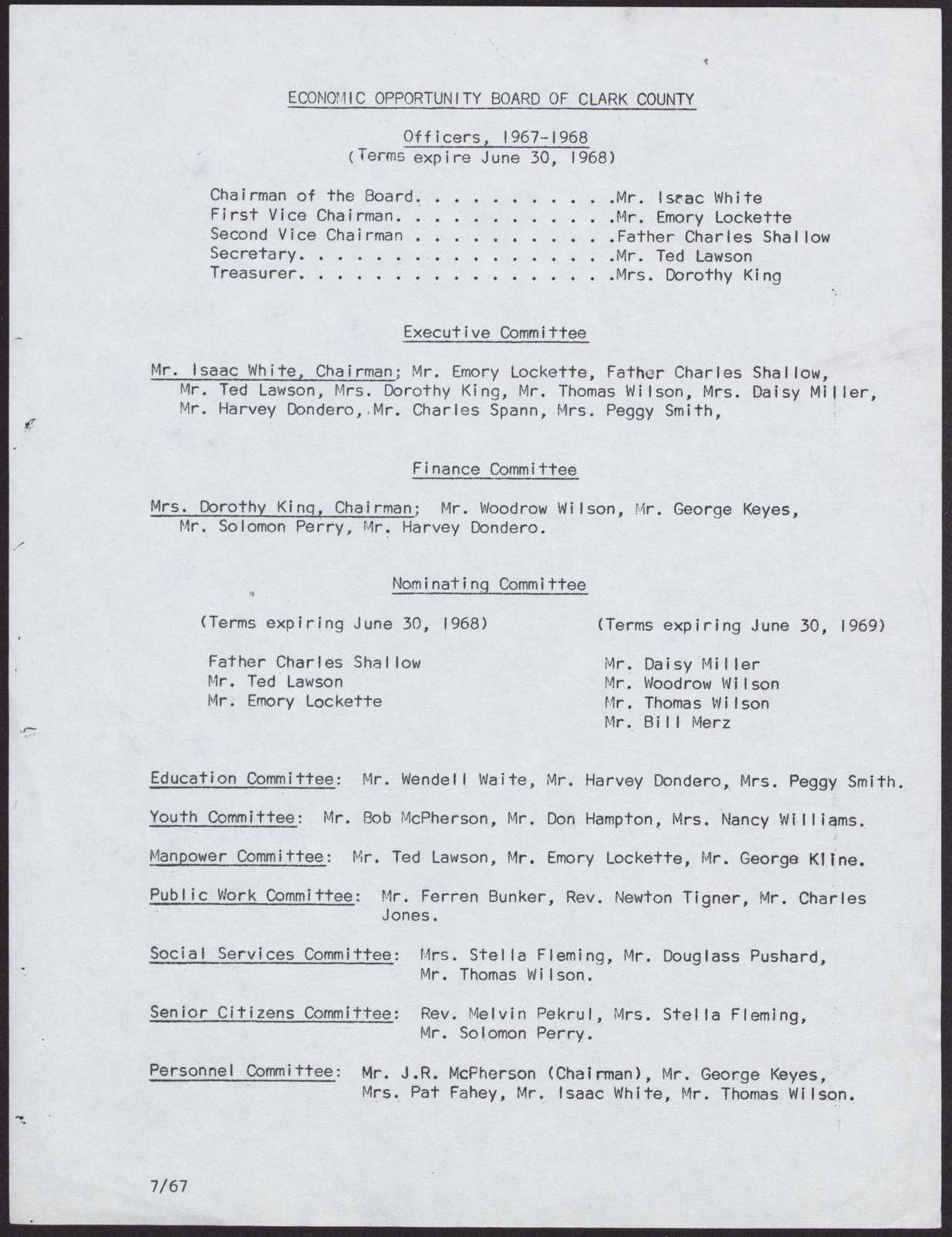 List of Economic Opportunity Board of Clark County Officers (2 pages), 1967-1968