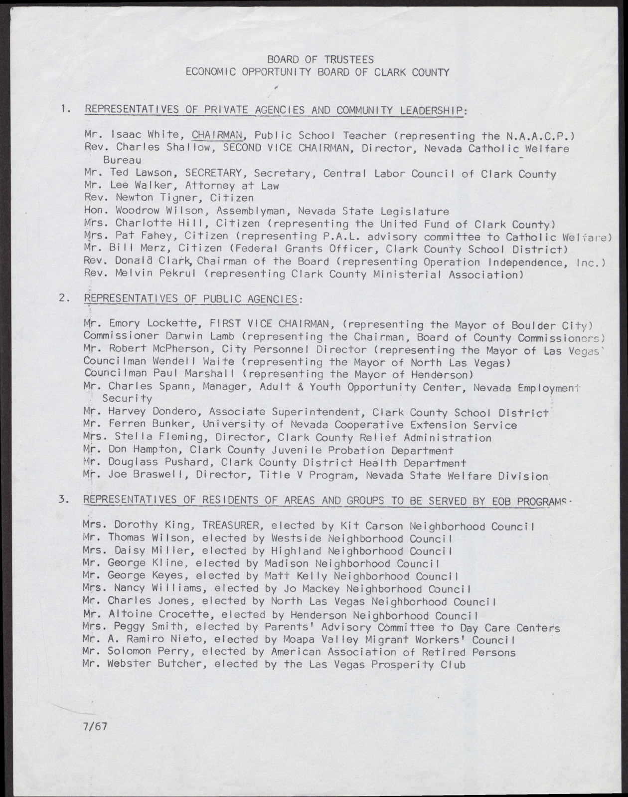 List of Economic Opportunity Board of Clark County Officers (2 pages), 1967-1968, page 2