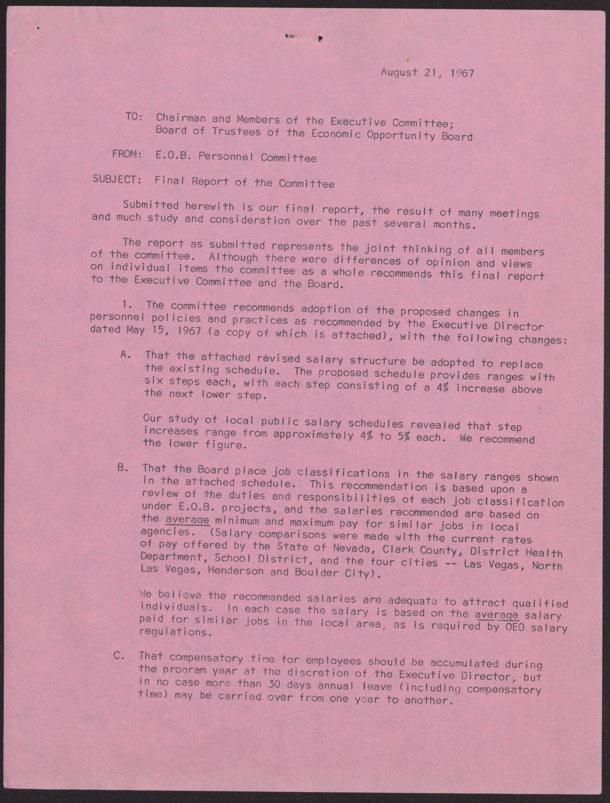 Letter and final report of the EOB Personnel Committee (9 pages), August 21, 1967