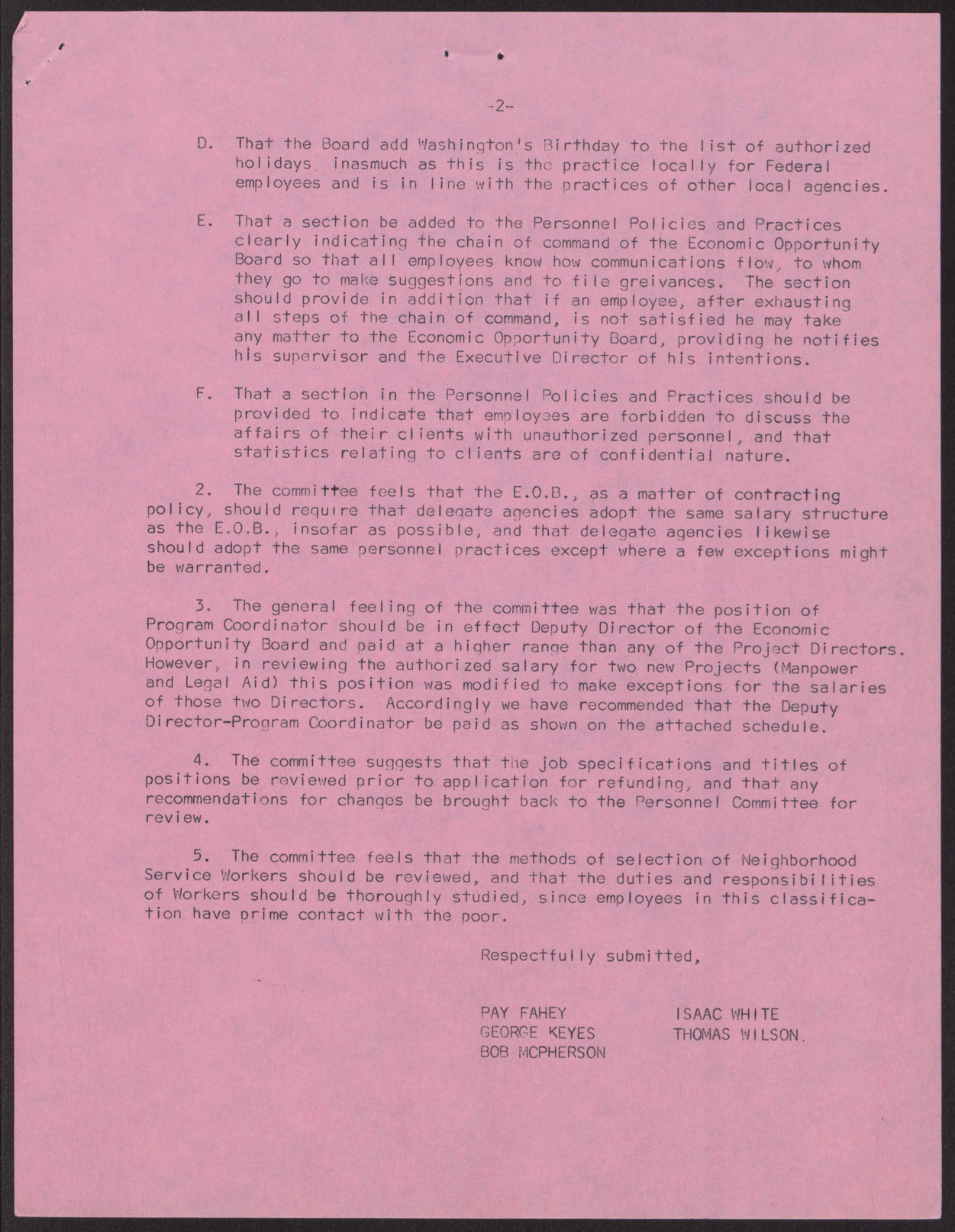 Letter and final report of the EOB Personnel Committee (9 pages), August 21, 1967, page 2