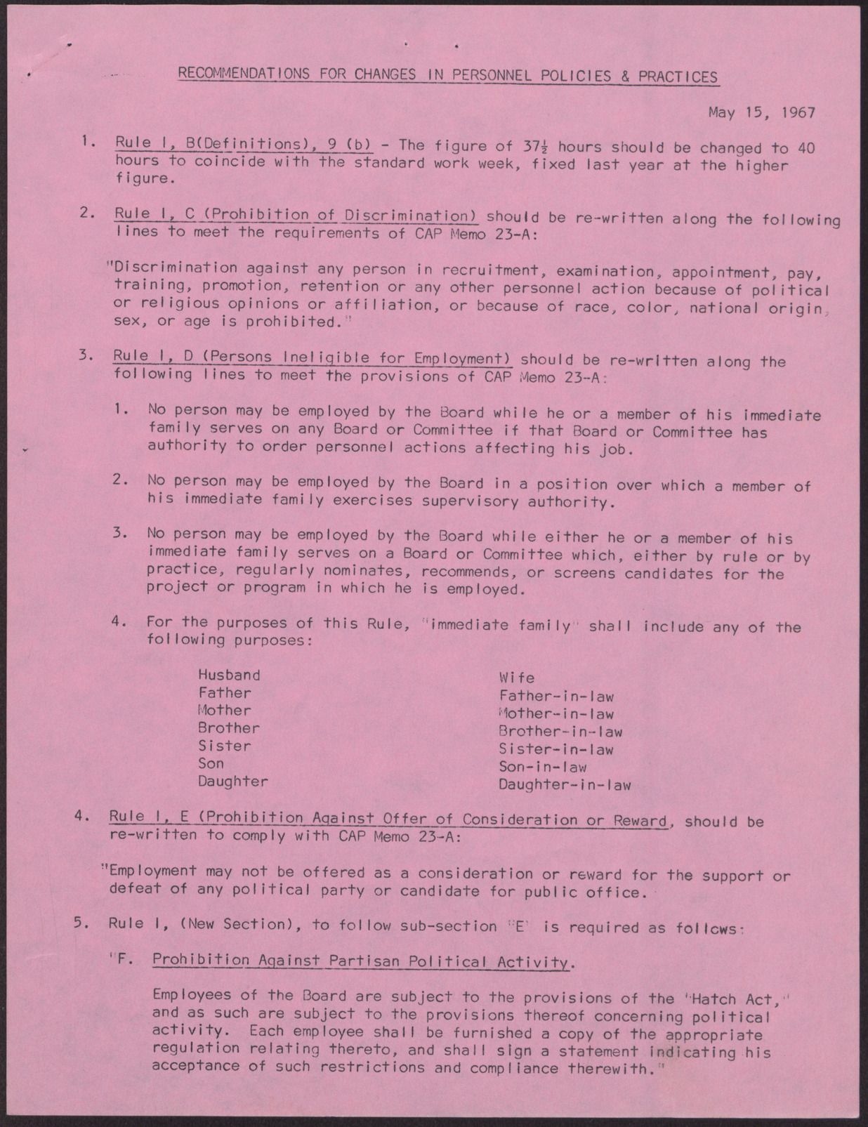 Recommendations for Changes in Personnel Policies and Practices (6 pages), May 15, 1967