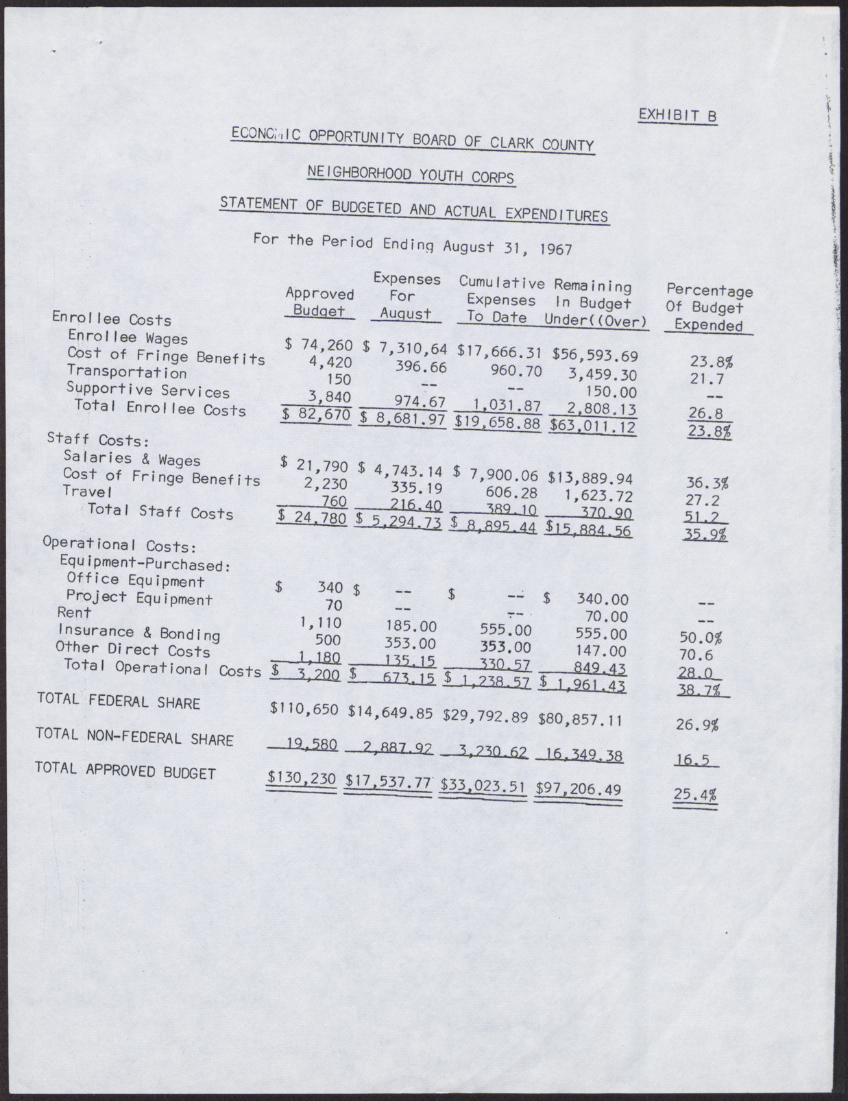 Economic Opportunity Board of Clark County Neighborhood Youth Corps Financial Position, Statement of Budgeted and Actual Expenditures, Schedule of Checks Written (3 pages), August 1967, page 3