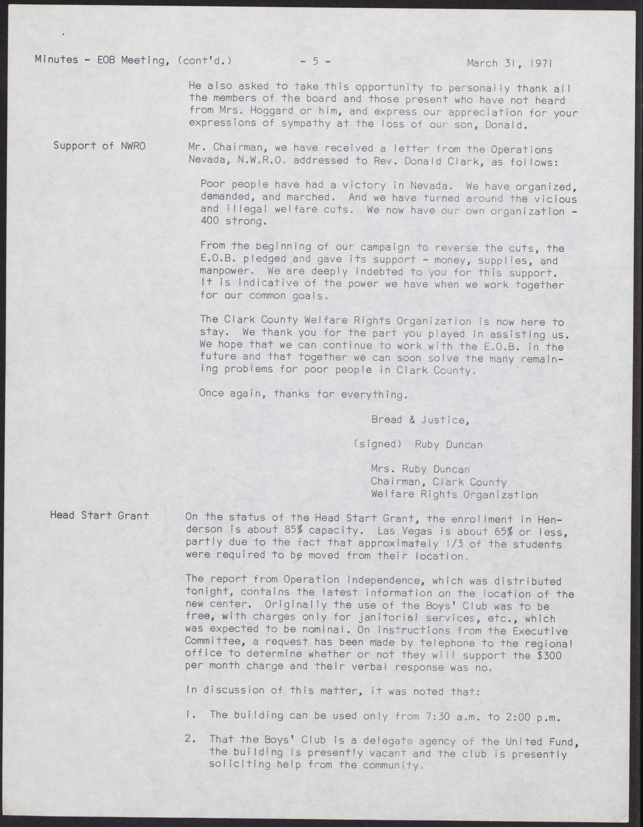 Minutes from Economic Opportunity Board meeting (9 pages), March 31, 1971, page 5