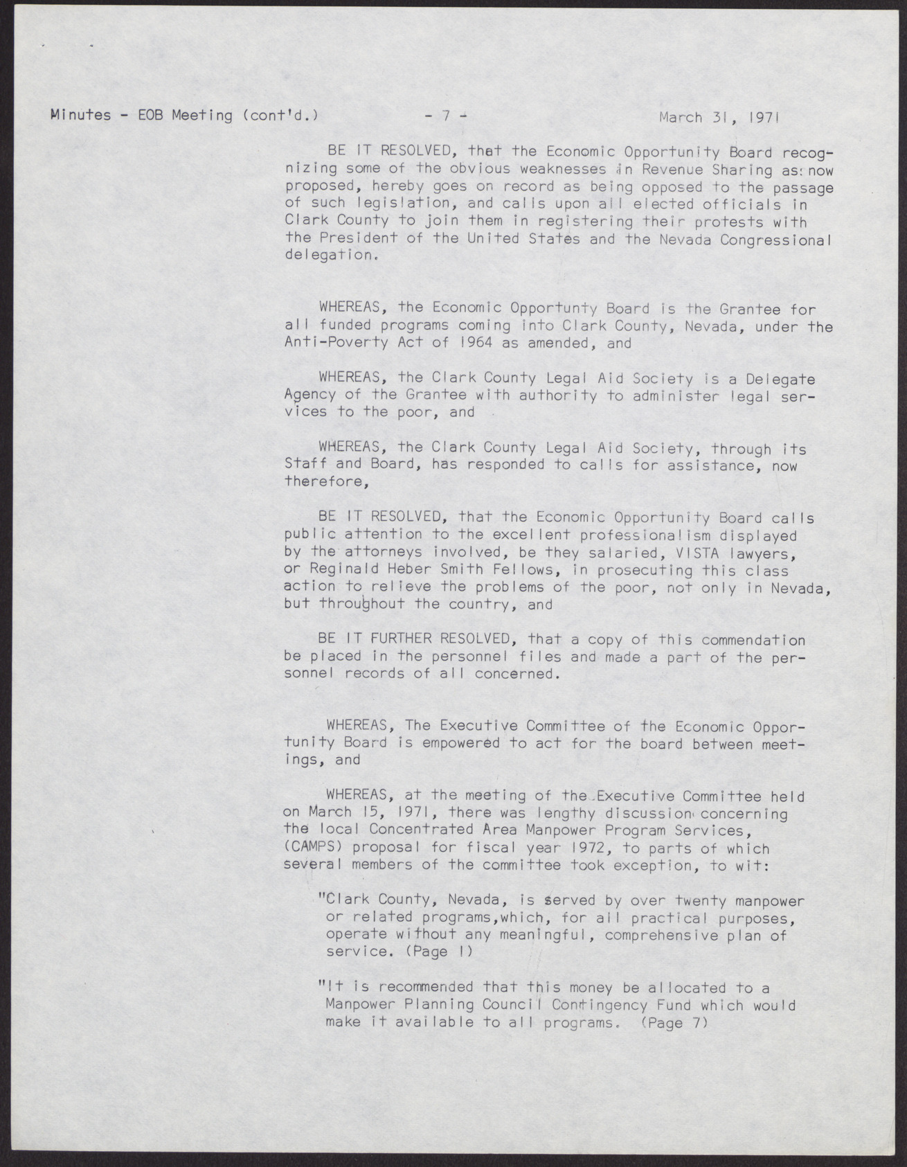 Minutes from Economic Opportunity Board meeting (9 pages), March 31, 1971, page 7