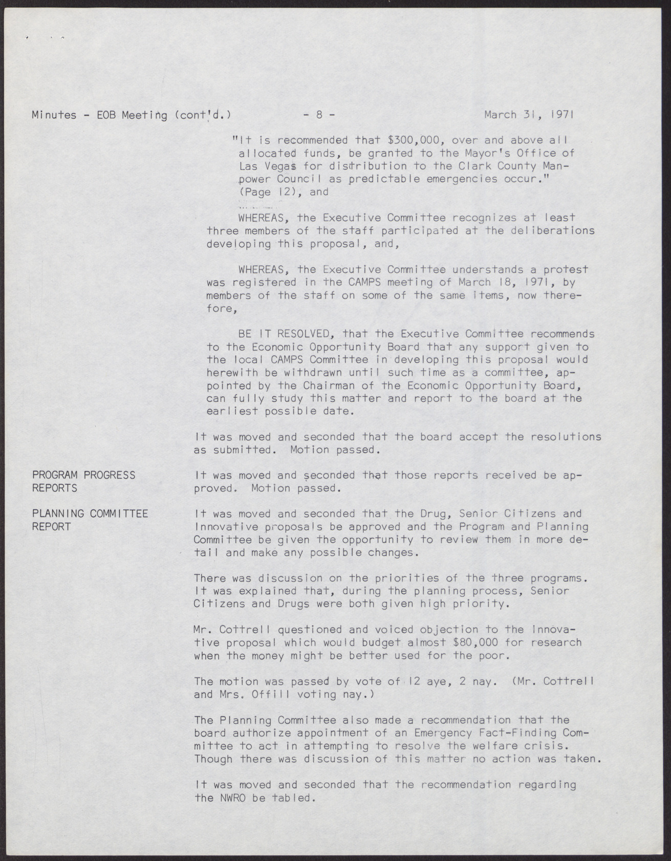 Minutes from Economic Opportunity Board meeting (9 pages), March 31, 1971, page 8