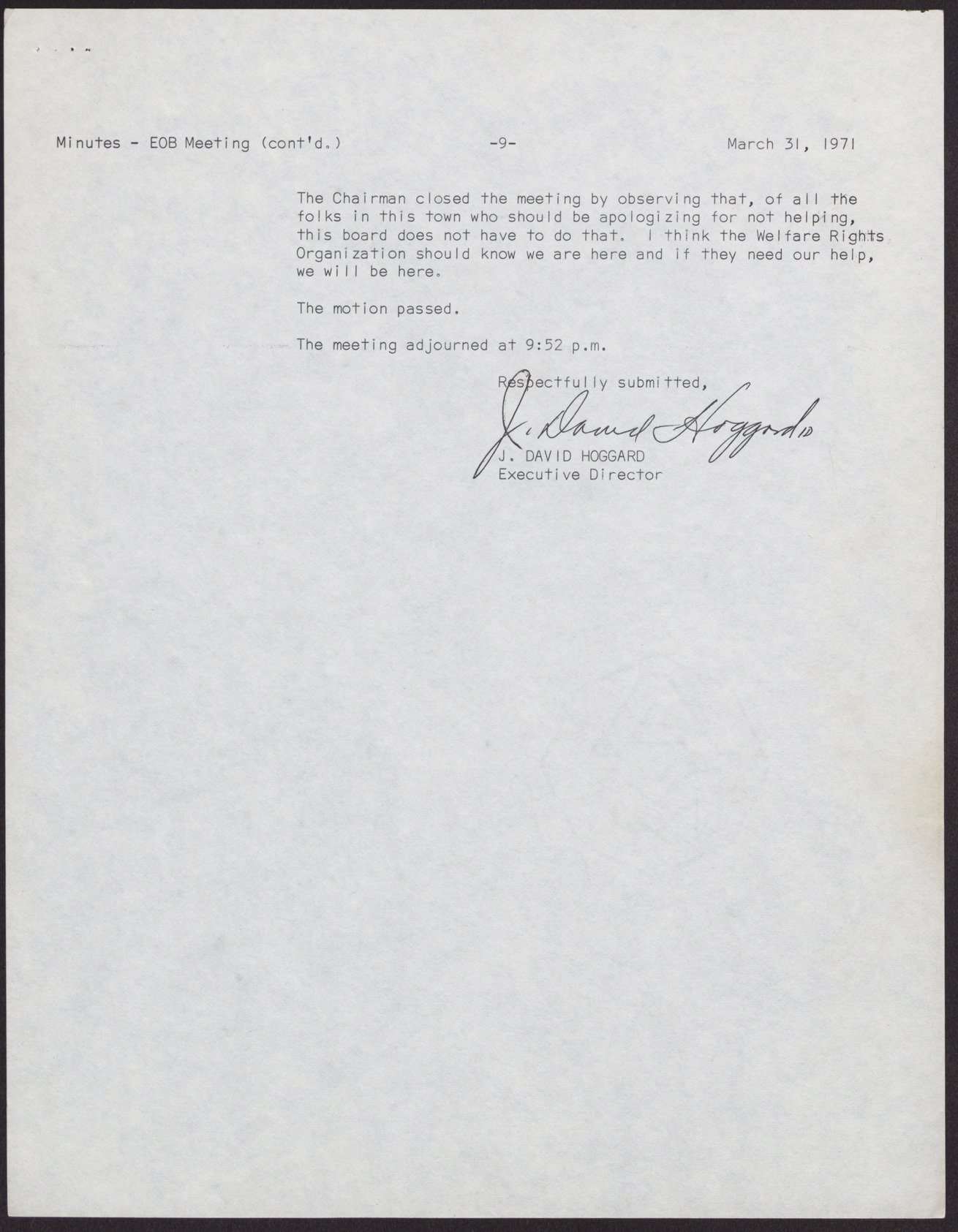 Minutes from Economic Opportunity Board meeting (9 pages), March 31, 1971, page 9