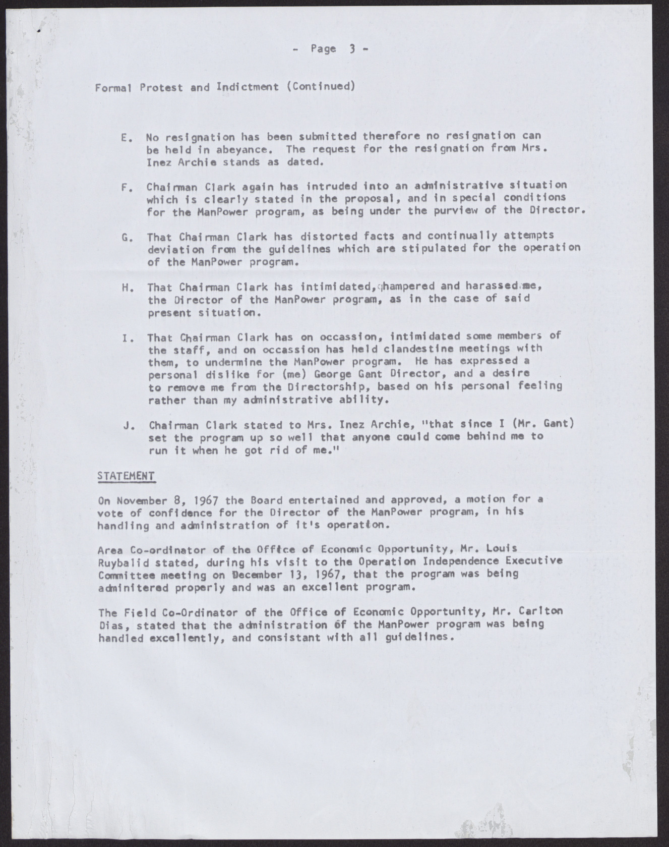 Letter to the Executive Director, Executive Committee and Board of Trustees of Operation Independence, Inc. from George W. Gant (4 pages), no date, page 3