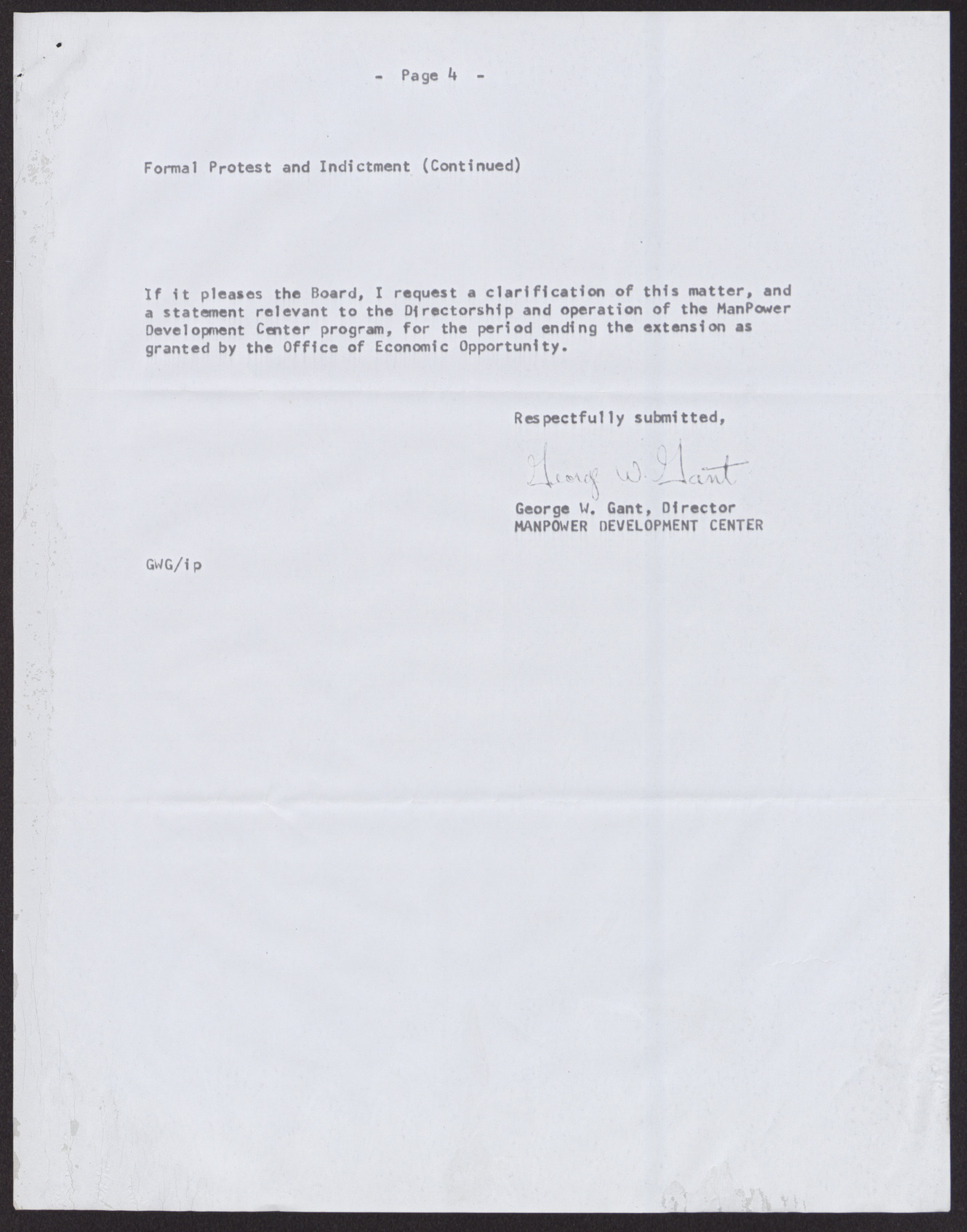 Letter to the Executive Director, Executive Committee and Board of Trustees of Operation Independence, Inc. from George W. Gant (4 pages), no date, page 4