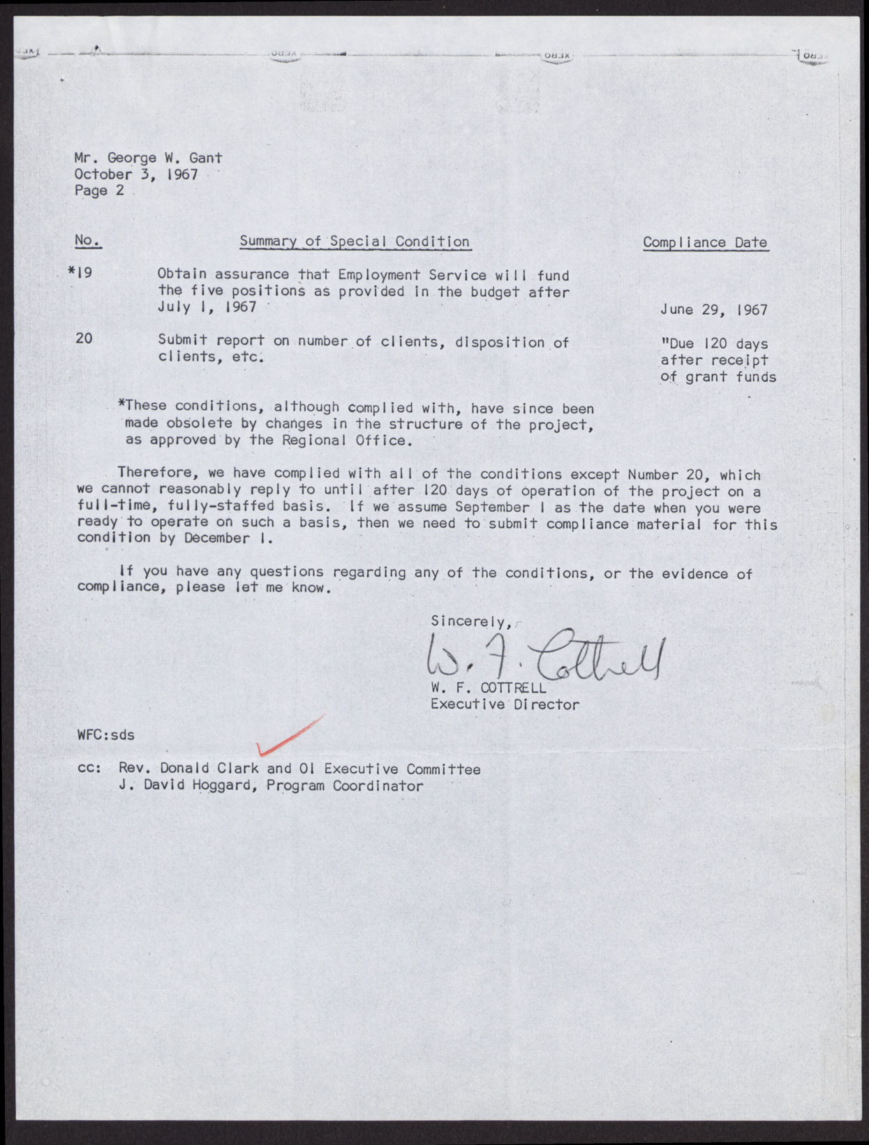 Letter Mr. George W. Gant from W. F. Cottrell, October 3, 1967, page 2