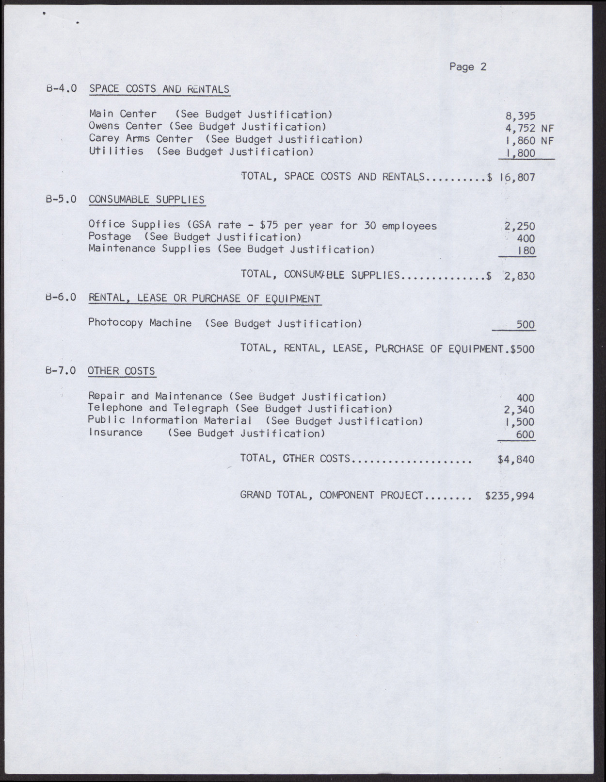 Manpower Development Center Project Budget for Component Project (6 pages), no date, page 2