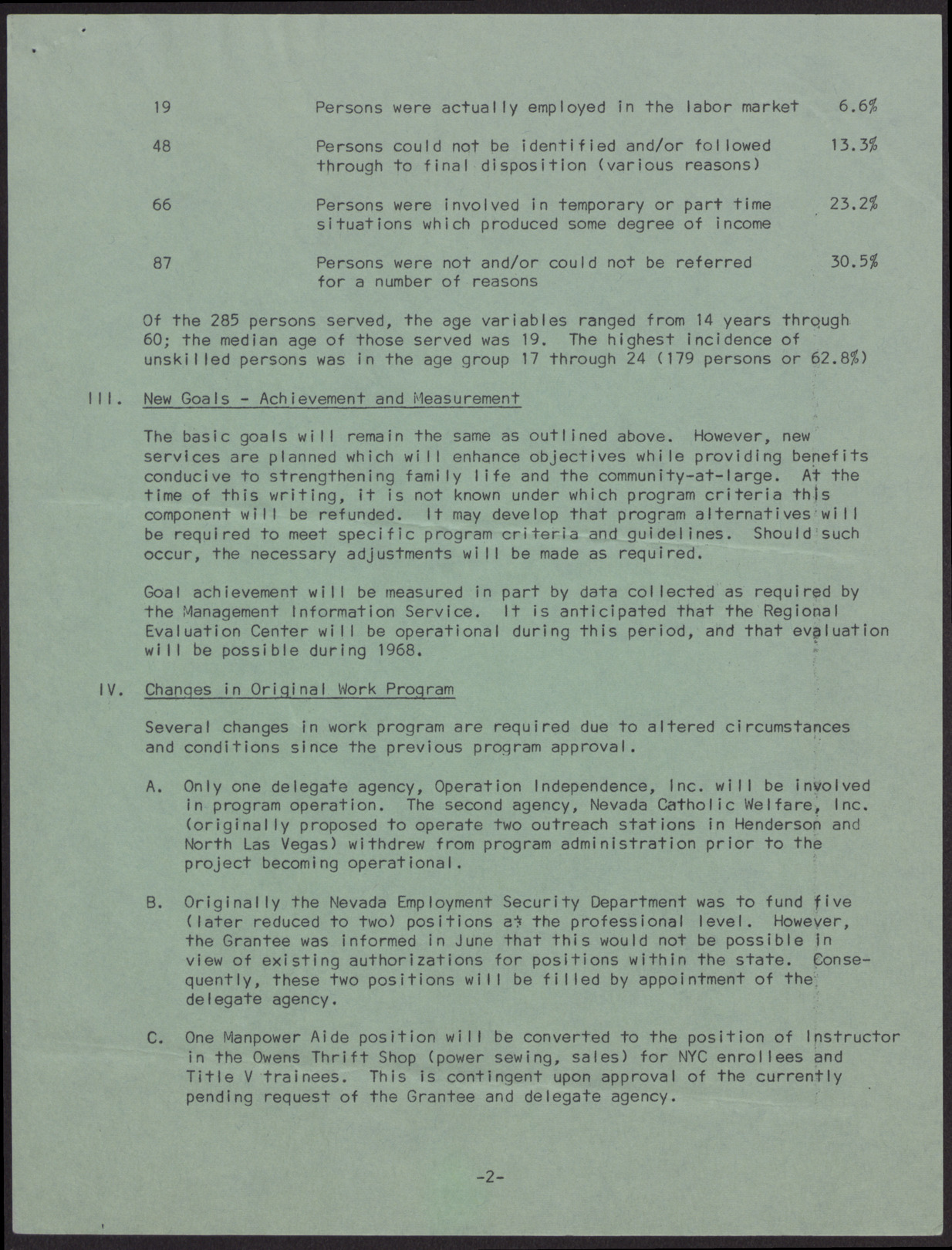 Work Program Description for the Manpower Development Center Project (4 pages), no date, page 2