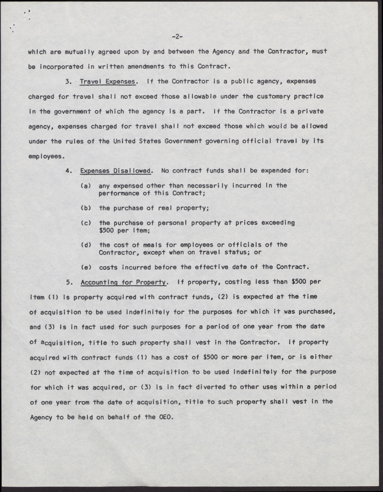 Terms and Conditions Governing Contracts between Community Action Program Agency and Contractor for Conduct and Administration of Community Action Program Component (5 pages), no date, page 2