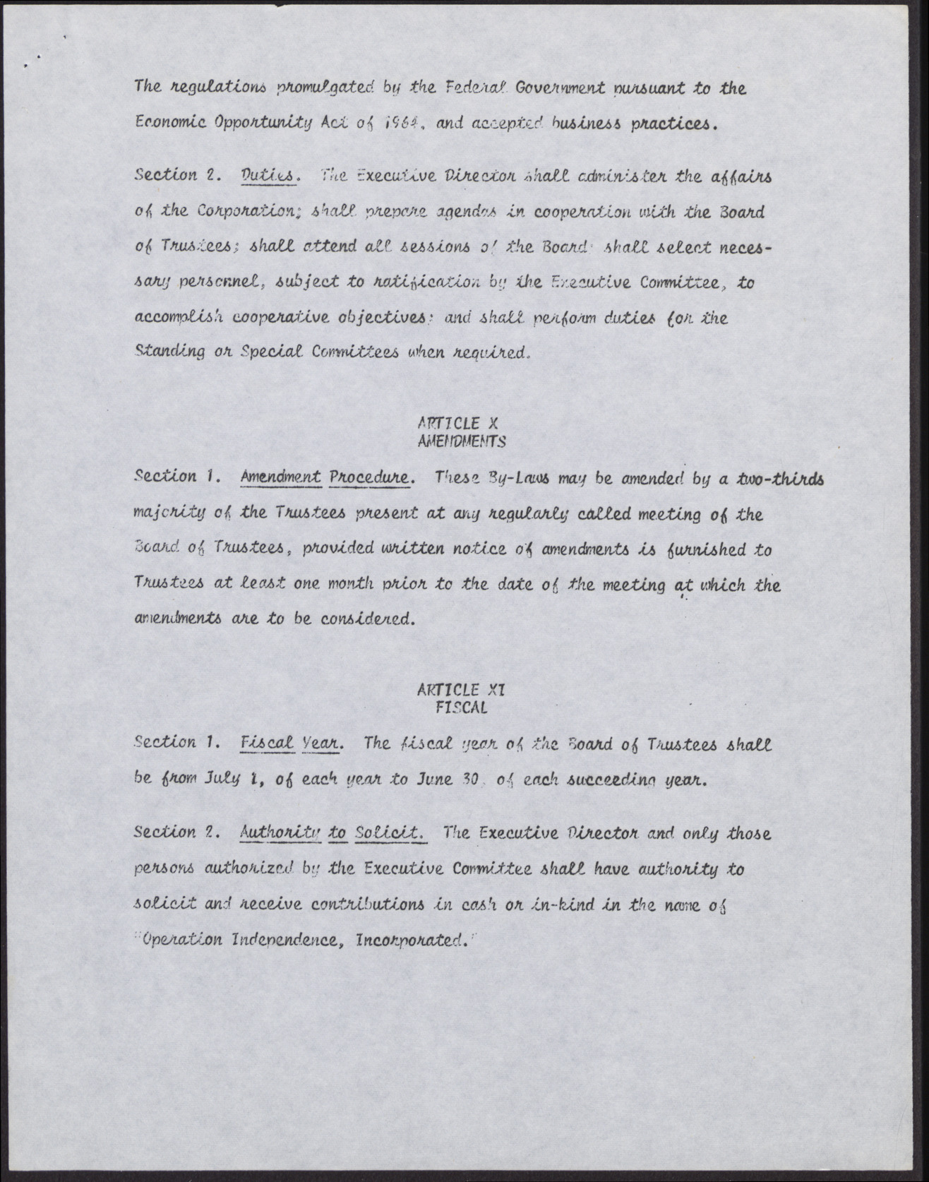 Operation Independence Incorporated Bylaws (9 pages), no date, page 8