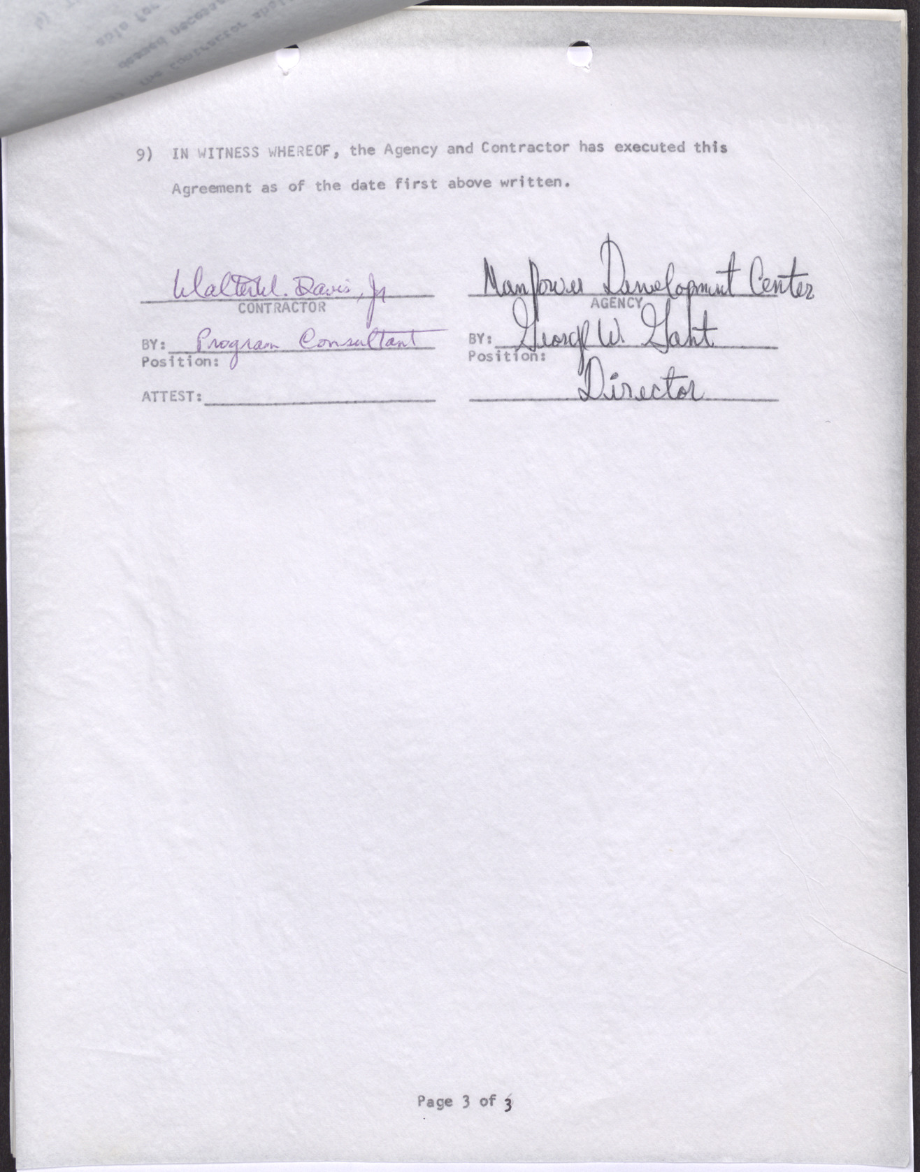 Contract of Agreement between Operation Independence and Manpower Development Center Parts I & II  (7 pages), no date, page 3