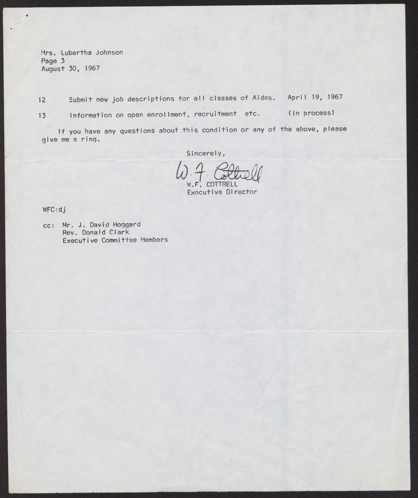 Letter to Mrs. Lubertha M. Johnson from W. F. Cottrell (3 pages), August 30, 1967, page 3
