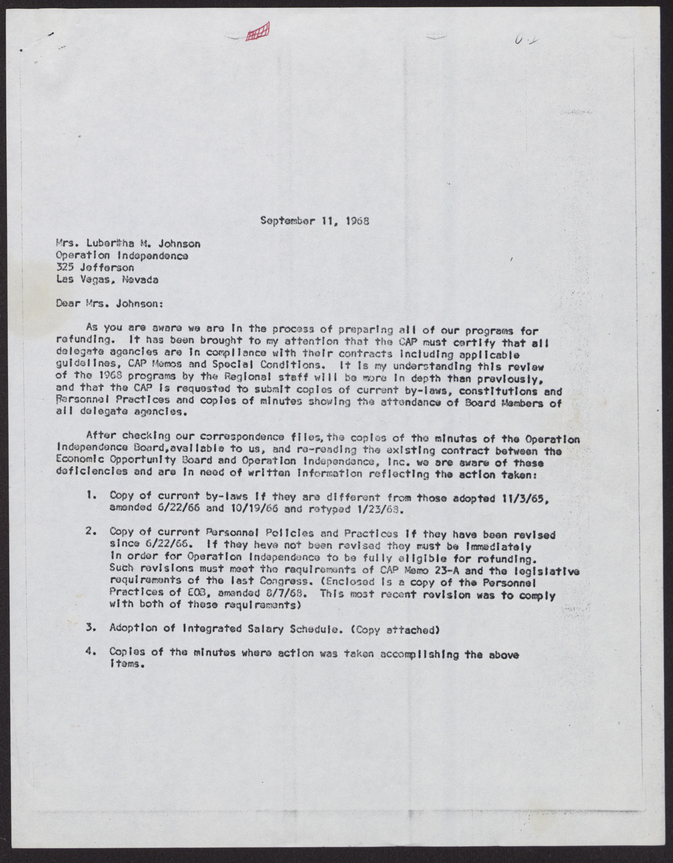 Letter to Mrs. Lubertha M. Johnson from J. David Hoggard (2 pages), September 11, 1968