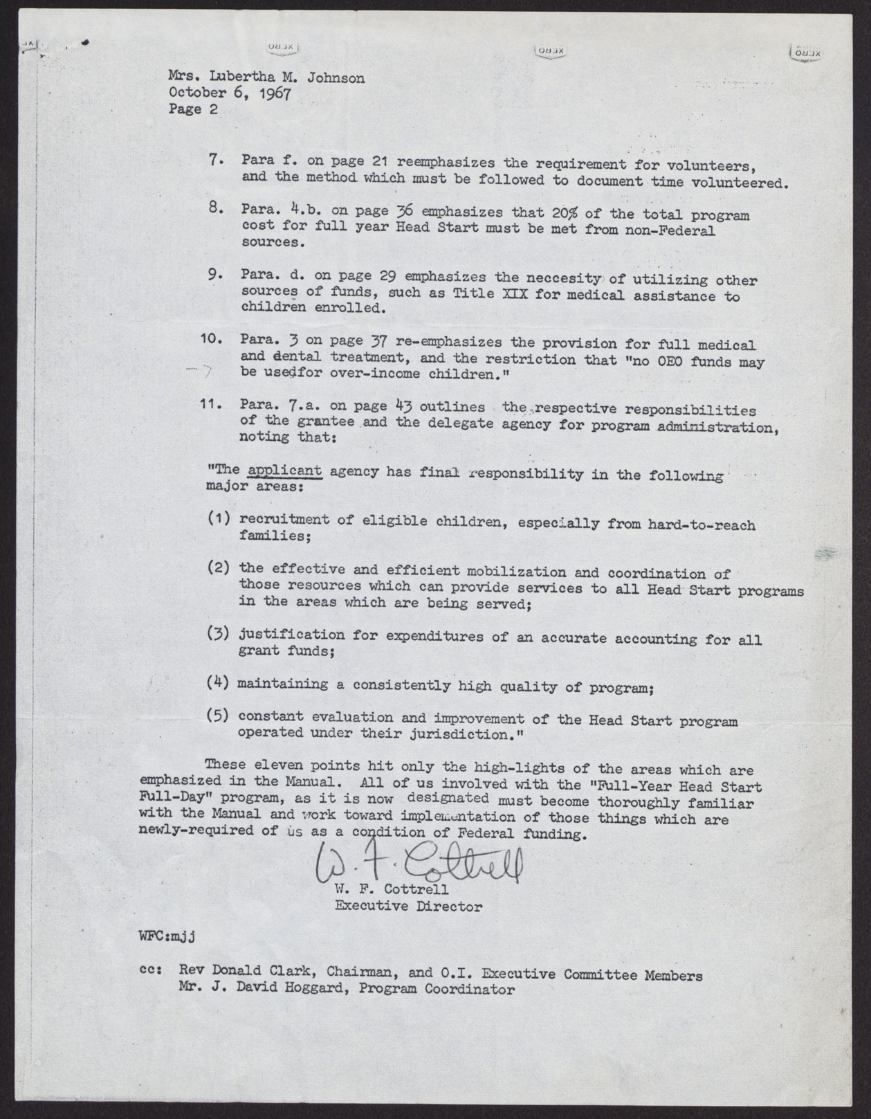 Letter to Mrs. Lubertha M. Johnson from W. F. Cottrell (2 pages), October 6, 1967, page 2
