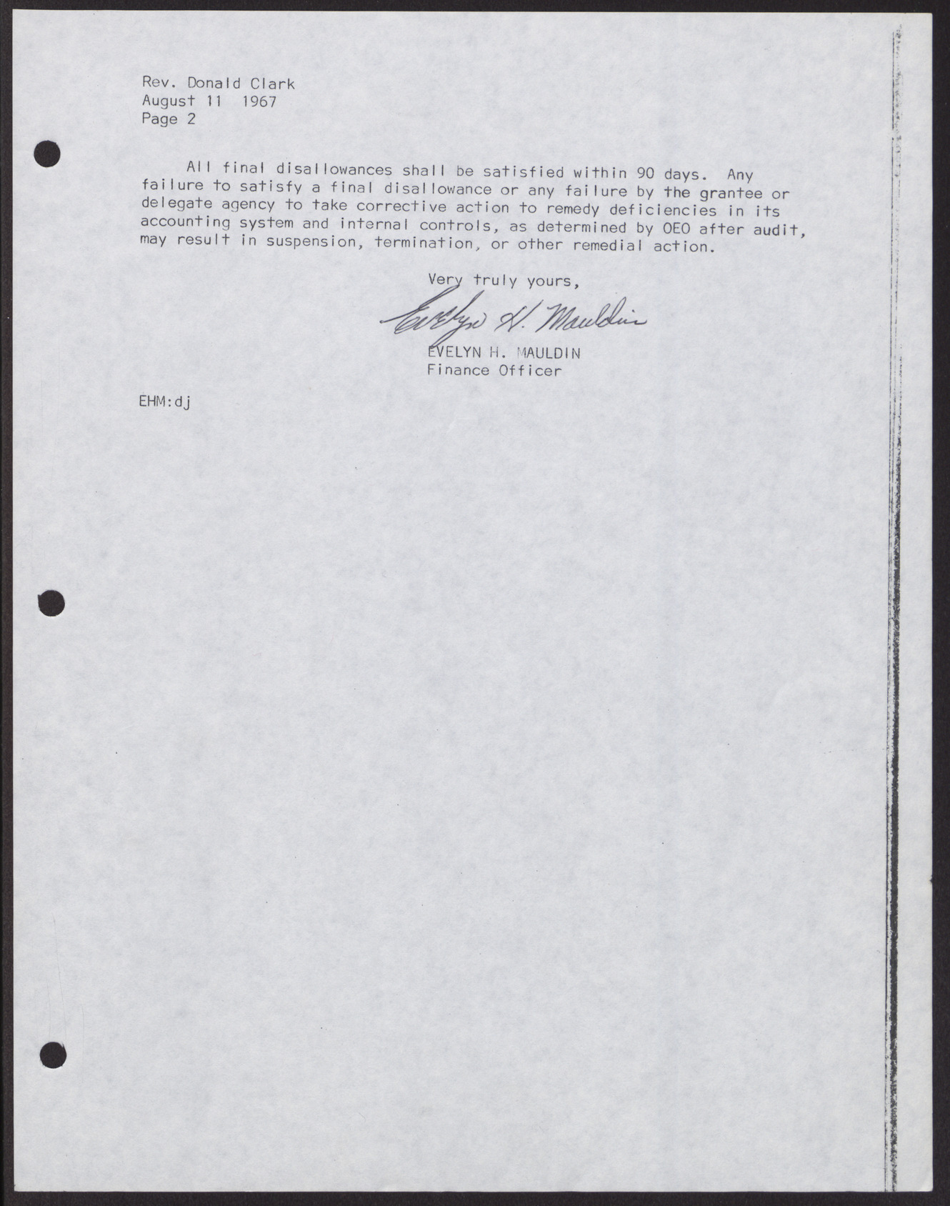 Letter Rev. Donald Clark from Evelyn H. Maudlin (2 pages), August 11, 1967, page 2