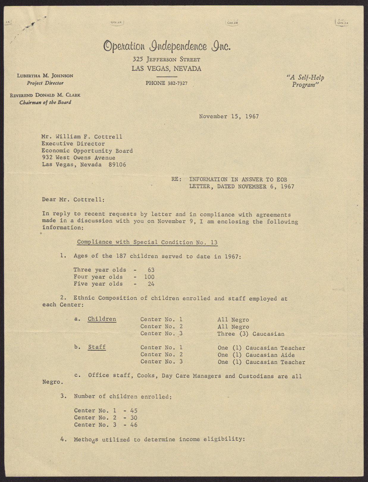 Letter to Mr. William F. Cottrell from Lubertha M. Johnson (2 pages), November 15, 1967