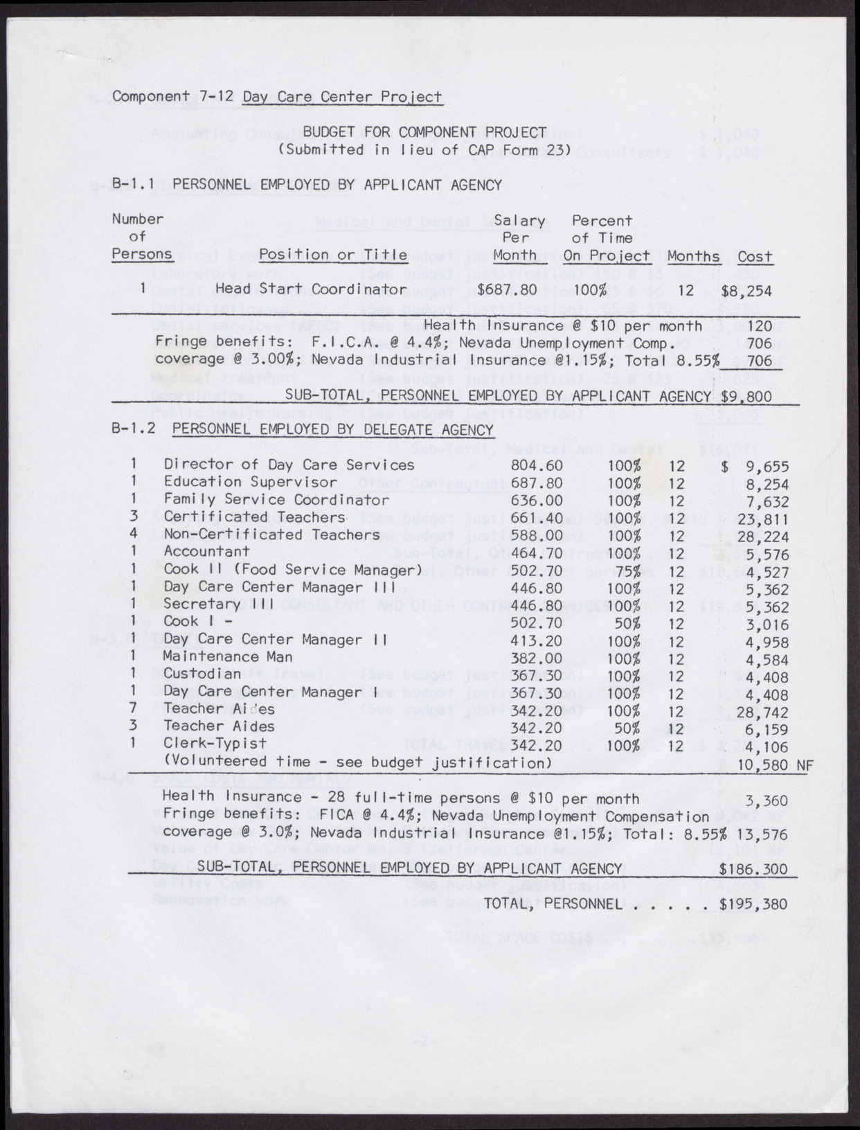 Day Care Center Project Budget for Component Project and Budget Justification and Explanation (13 pages), no date