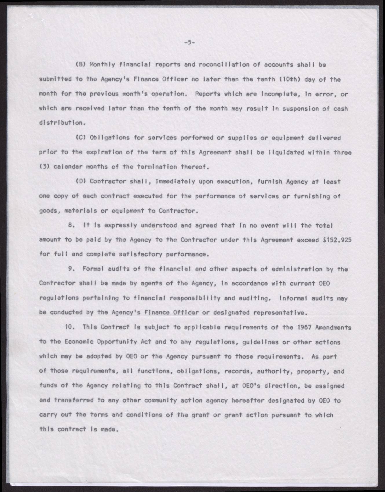 Contract of agreement between the EOB ad Operation Independence, Inc. (6 pages), January 1, 1968, page 5
