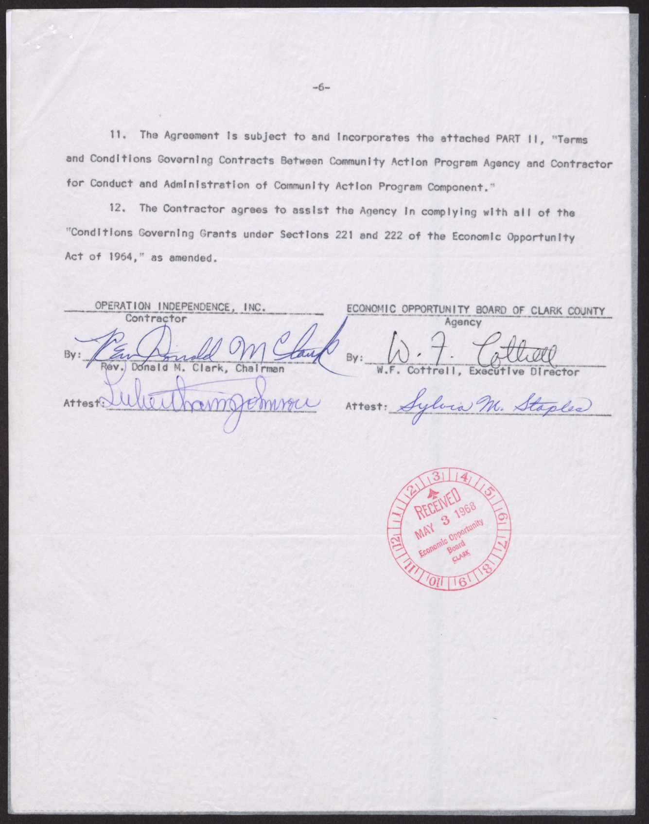 Contract of agreement between the EOB ad Operation Independence, Inc. (6 pages), January 1, 1968, page 6